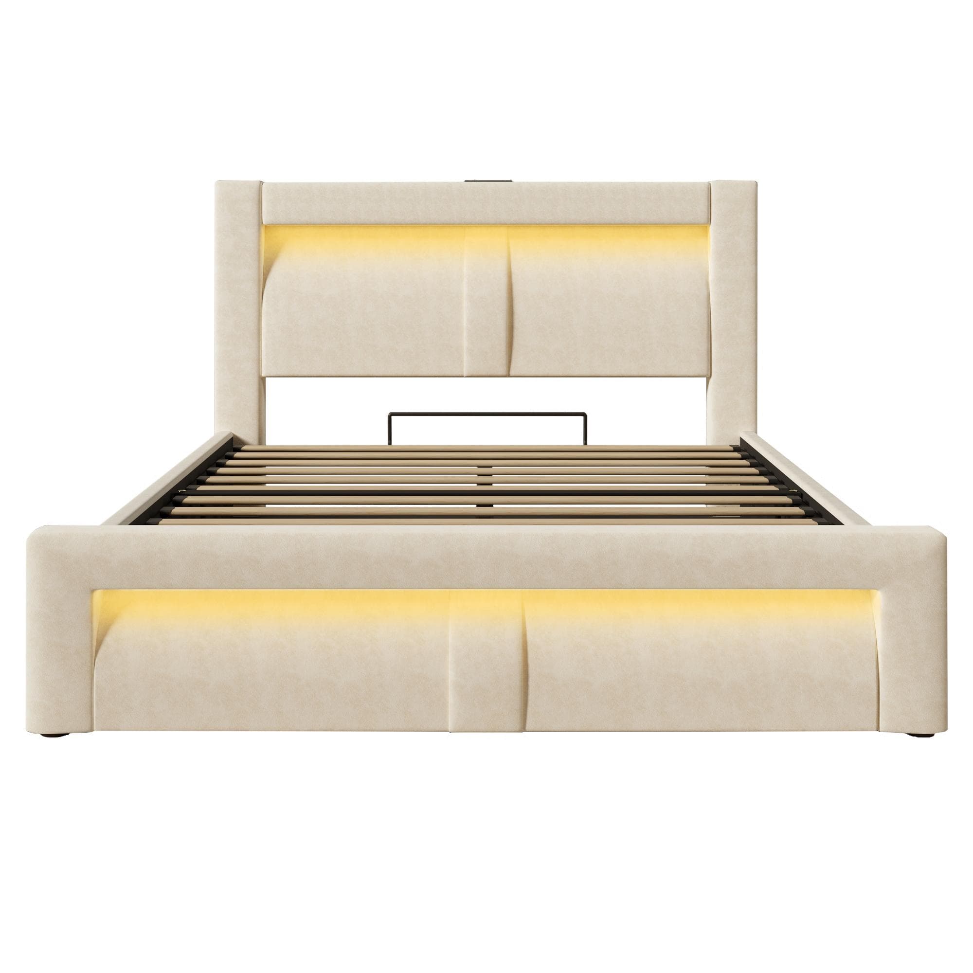 Lit double 140x200 cm avec rangement hydraulique, Beige Aosom France