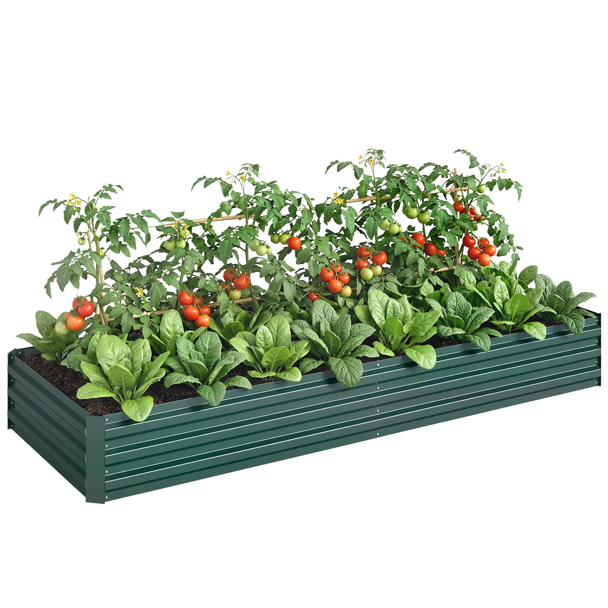 Outsunny Carré potager de jardin tôle d'acier ondulée vert Dim. 241 x 90,5 x 30 cm