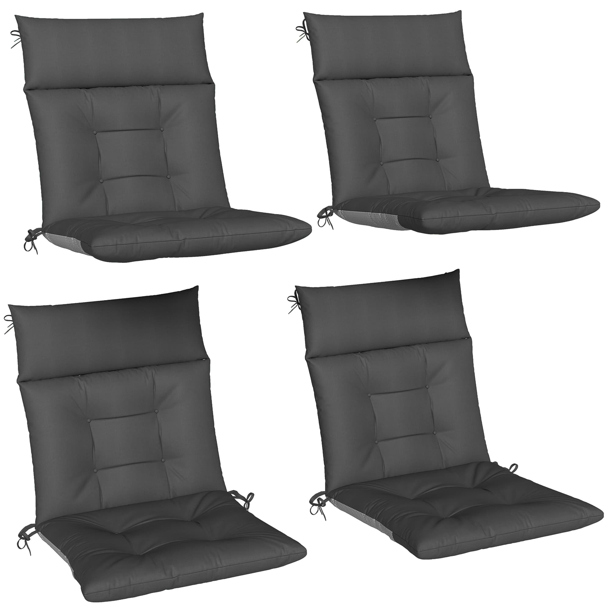 Outsunny Lot de 4 coussins pour chaises de terrasse, résistants à l'eau, antidérapants, avec liens, 112x53cm, Gris Foncé