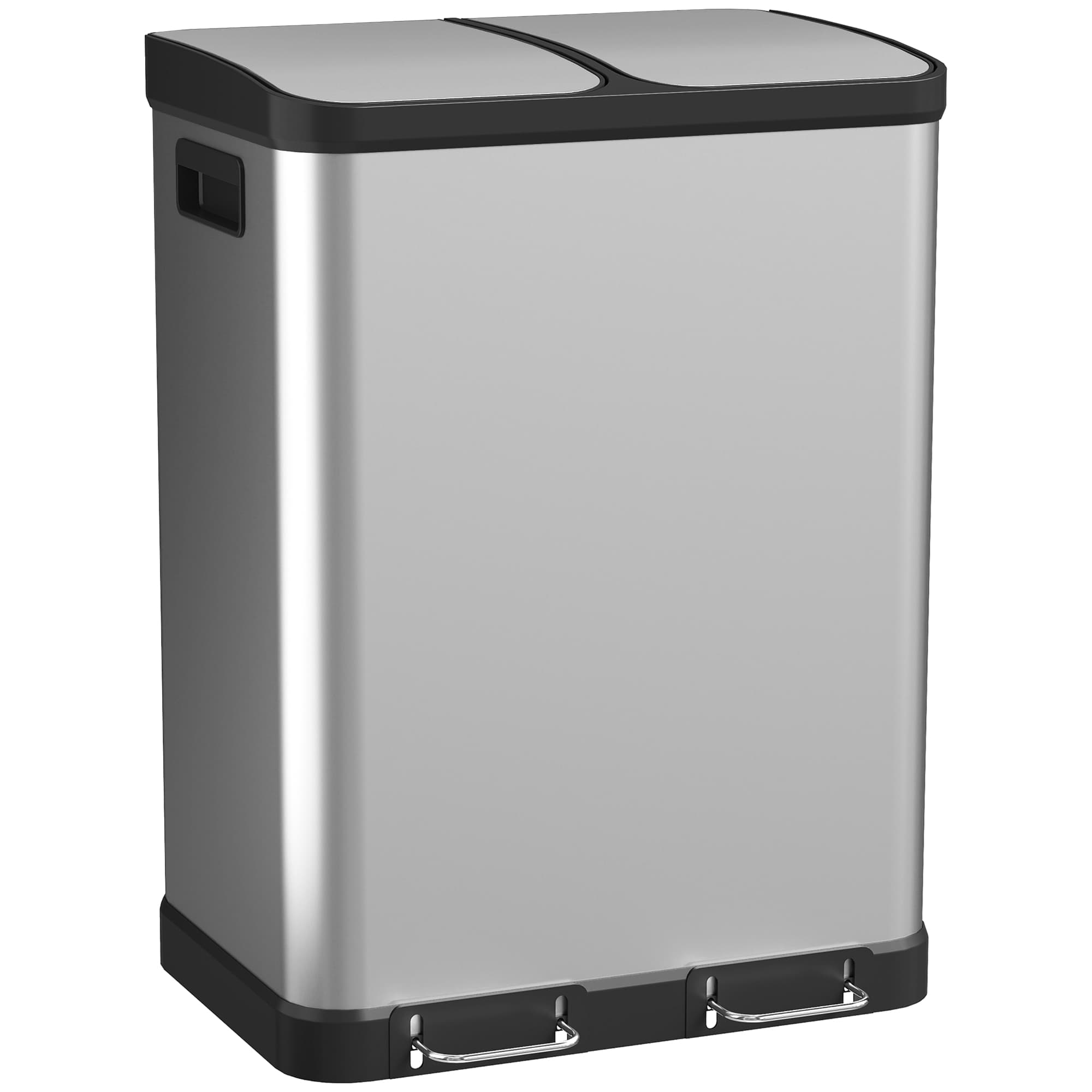 HOMCOM Poubelle de cuisine à double compartiment 2 x 30L avec pédale en acier inoxydable, couvercle à fermeture douce, argent
