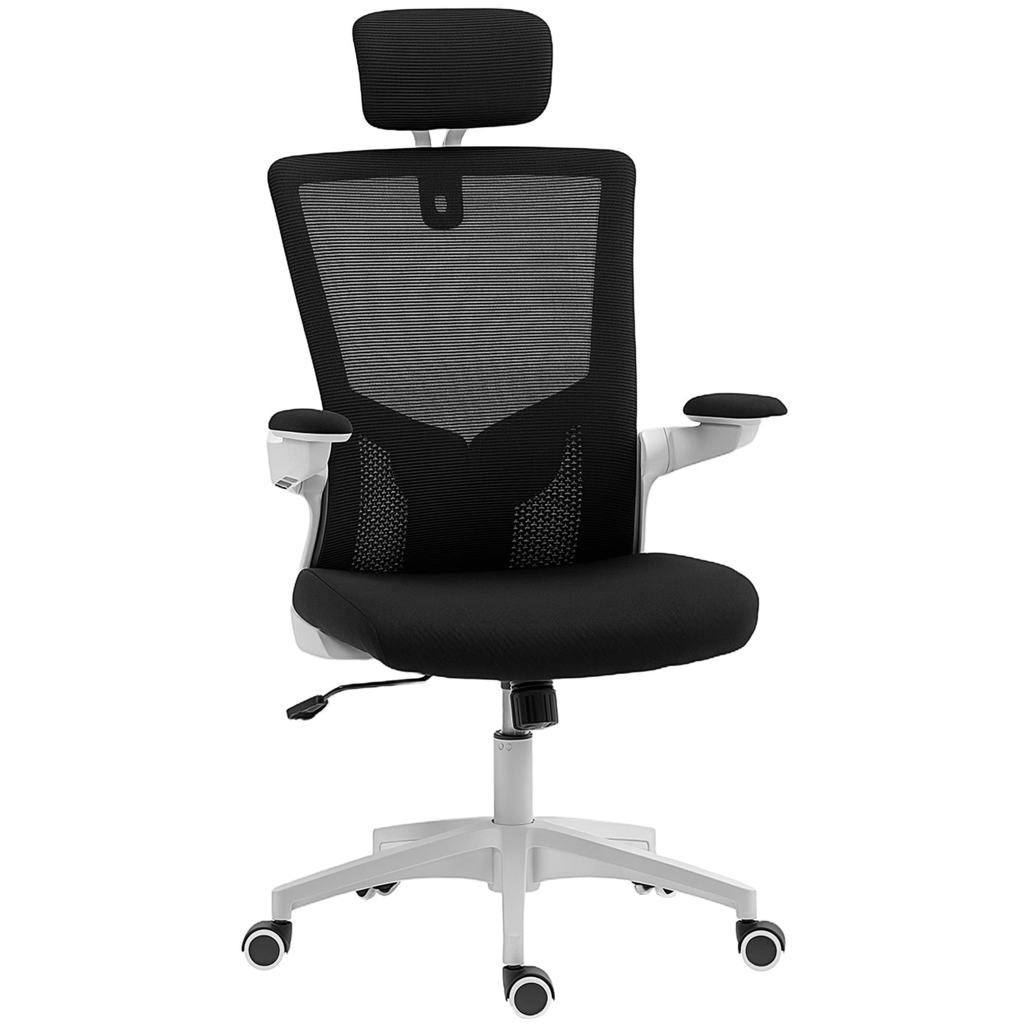 HOMCOM Chaise bureau ergonomique, fauteuil de bureau, accoudoirs relevables, soutien lombaire, appui-tête, 60x63x120cm, noir