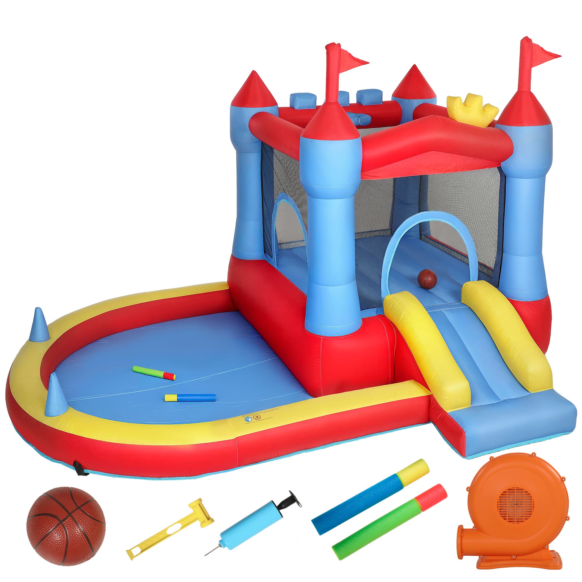 AIYAPLAY Château gonflable avec souffleur, aire de jeux gonflable avec toboggans, trampoline, piscine à balles, multicolore