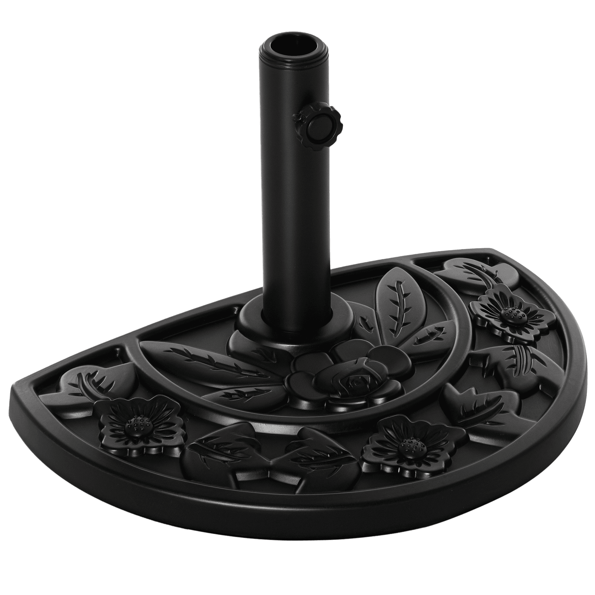 Outsunny Pied de demi-parasol demi-pied socle de parasol base de lestage ciment HDPE motif fleurs cannulation pour parasols Ø 35, 38 et 48 mm noir