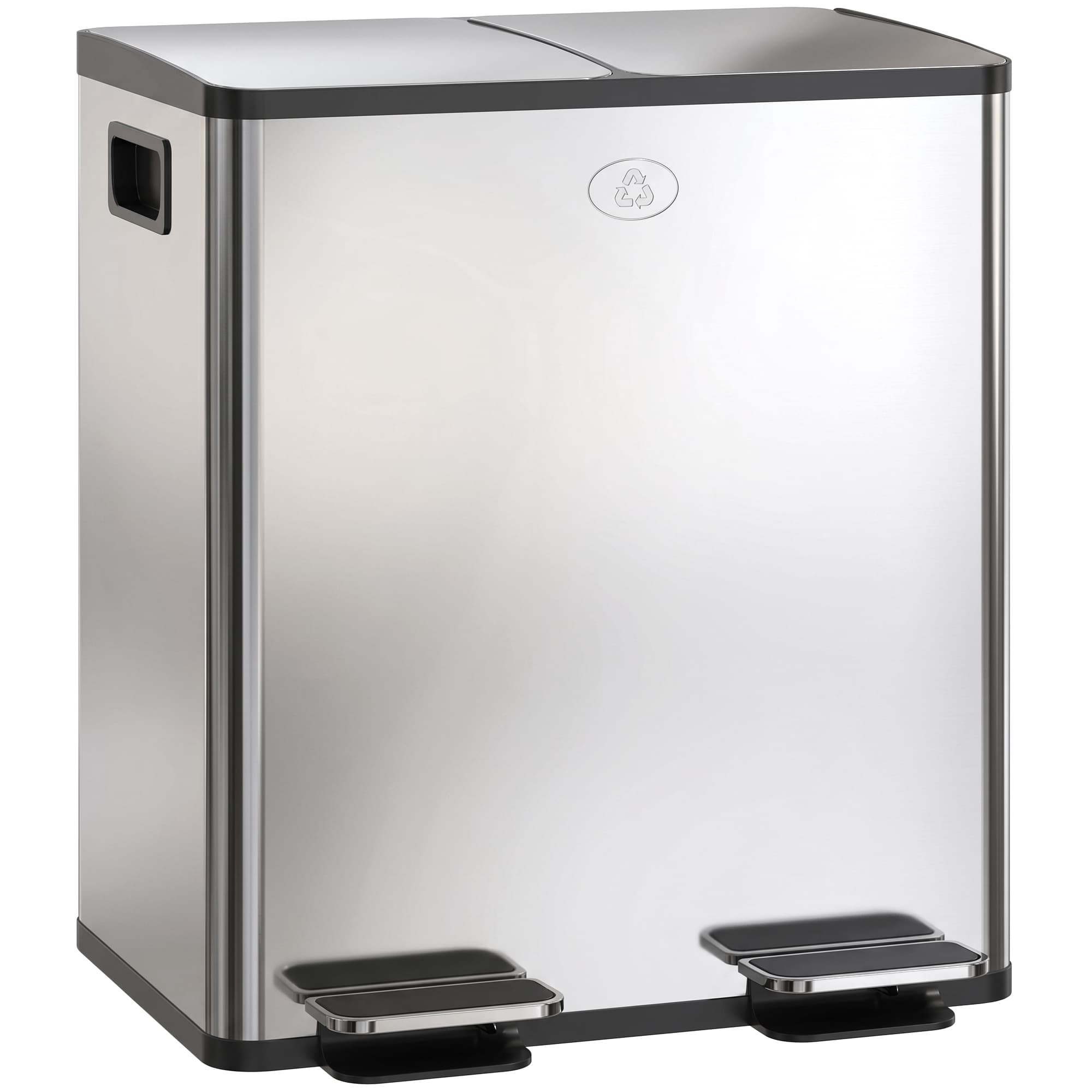 HOMCOM Poubelle de cuisine double, 2 x 20L, 2 couvercles à fermeture douce, seaux intérieurs amovibles et poignées