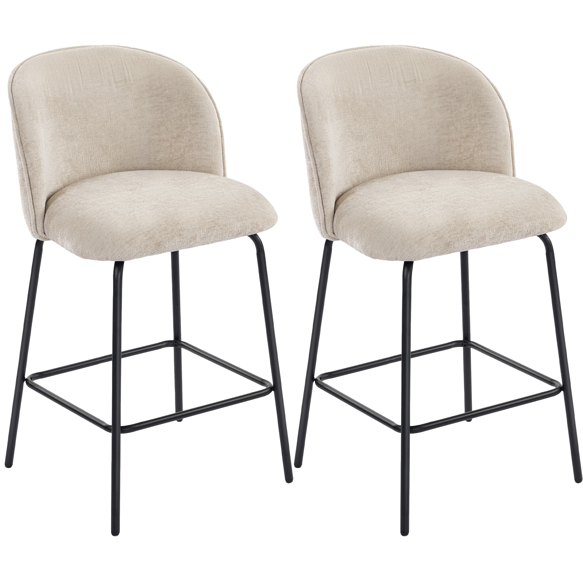 HOMCOM Lot de 2 tabourets de bar, chaises de bar avec repose-pieds et dossier, tissu en chenille, hauteur d'assise 68 cm, beige