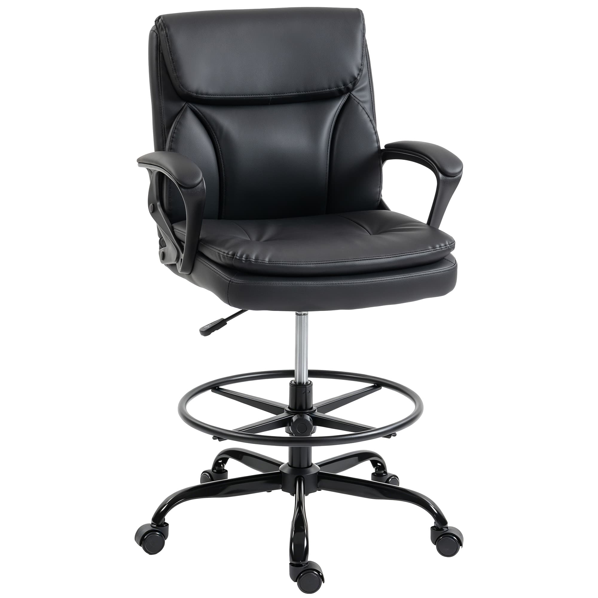 HOMCOM Chaise bureau ergonomique, chaise de dessin réglable en hauteur, repose-pieds réglable, 61 x 61 x 108 cm, noir