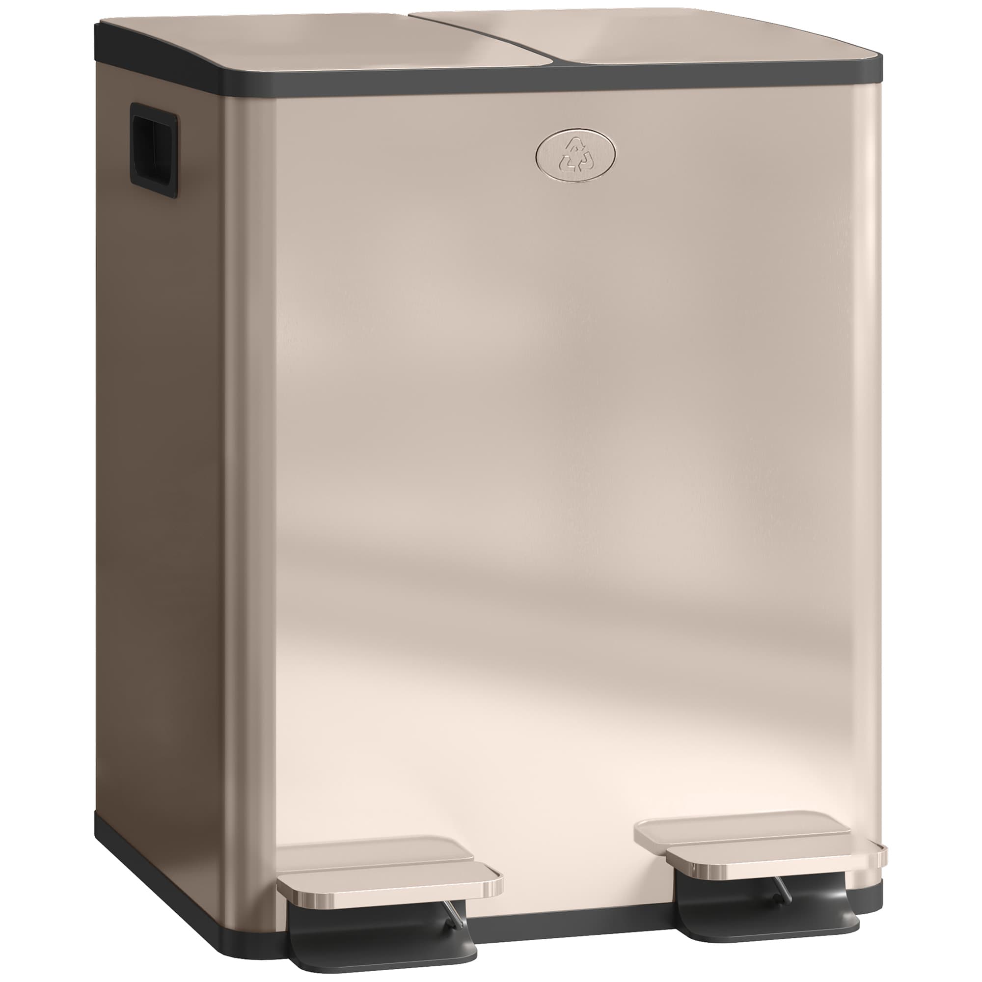HOMCOM Poubelle de cuisine 2 compartiments de 2 x 20L, acier inoxydable, couvercle à fermeture douce, 45,8x36x51,6cm, or