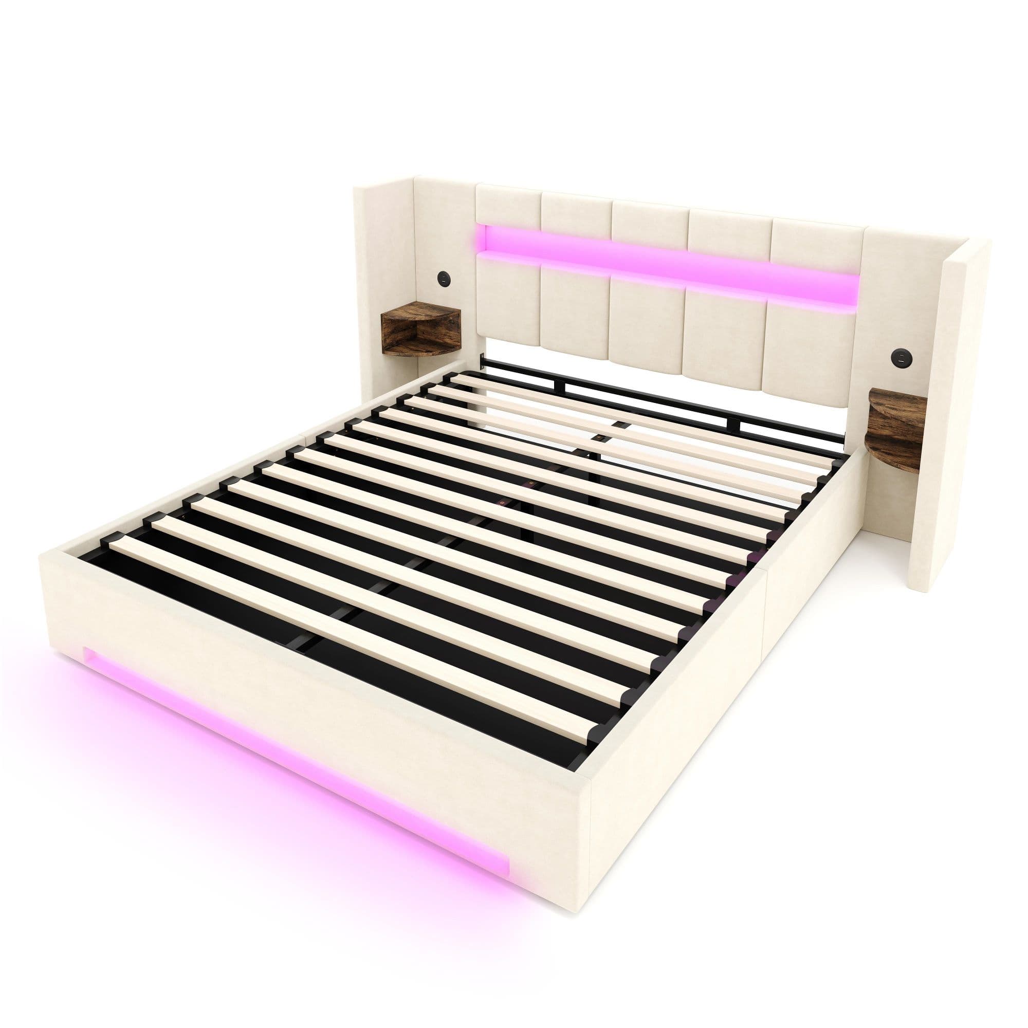 Cadre de lit en velours multifonctionnel, Beige Aosom France