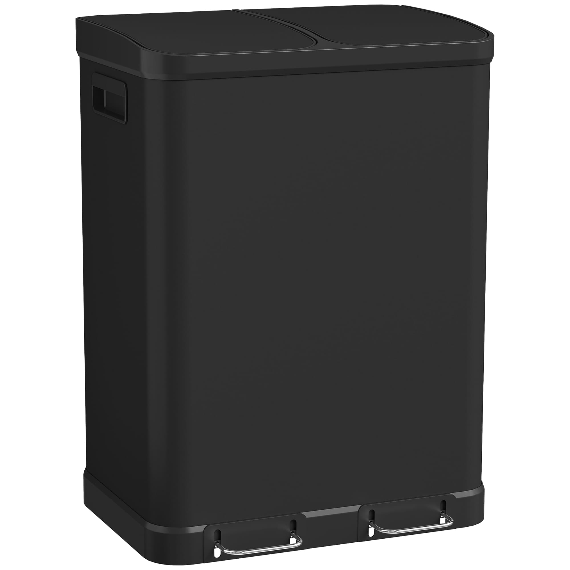 HOMCOM Poubelle de cuisine à double compartiment 2 x 30L avec pédale en acier inoxydable, couvercle à fermeture douce, noir