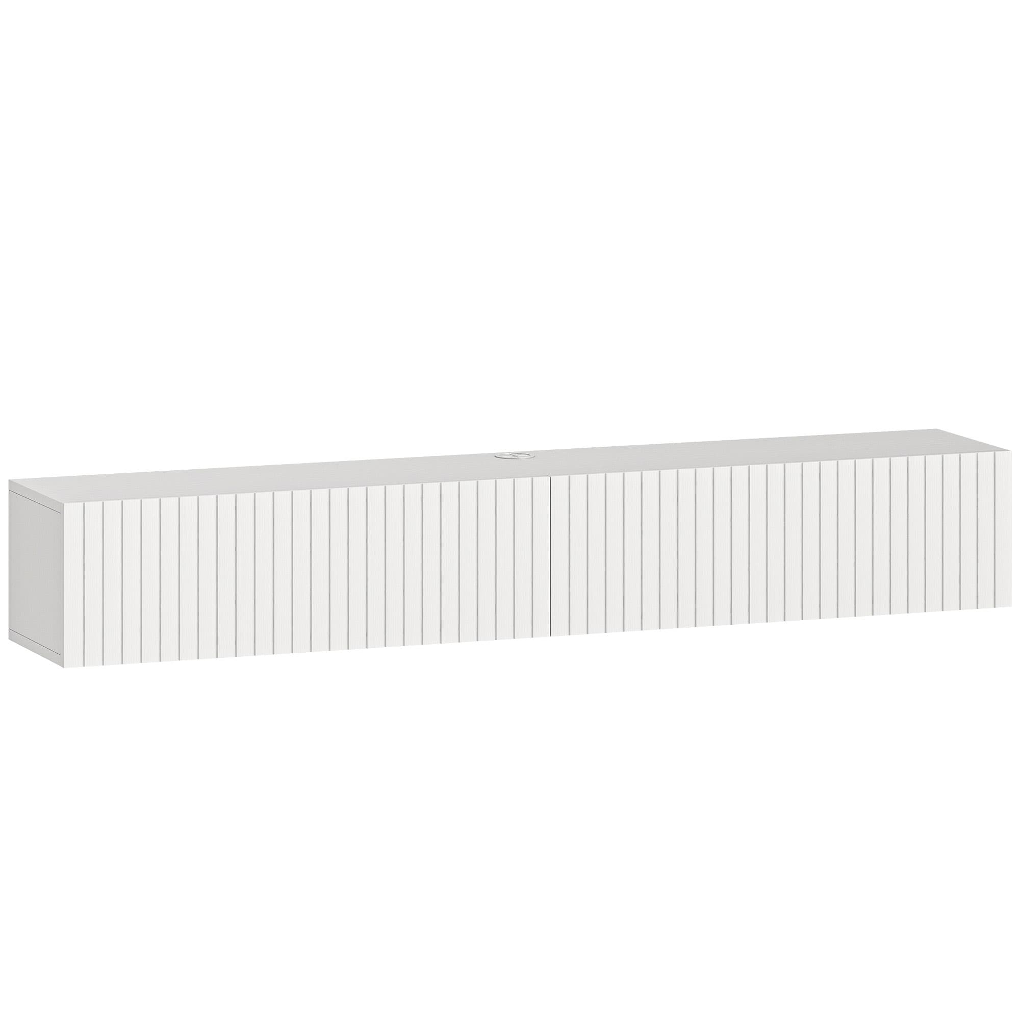 HOMCOM Meuble TV suspendu 140cm, meuble télé pour téléviseur 72 pouces, 2 portes rabattables, 140x25x22cm, blanc