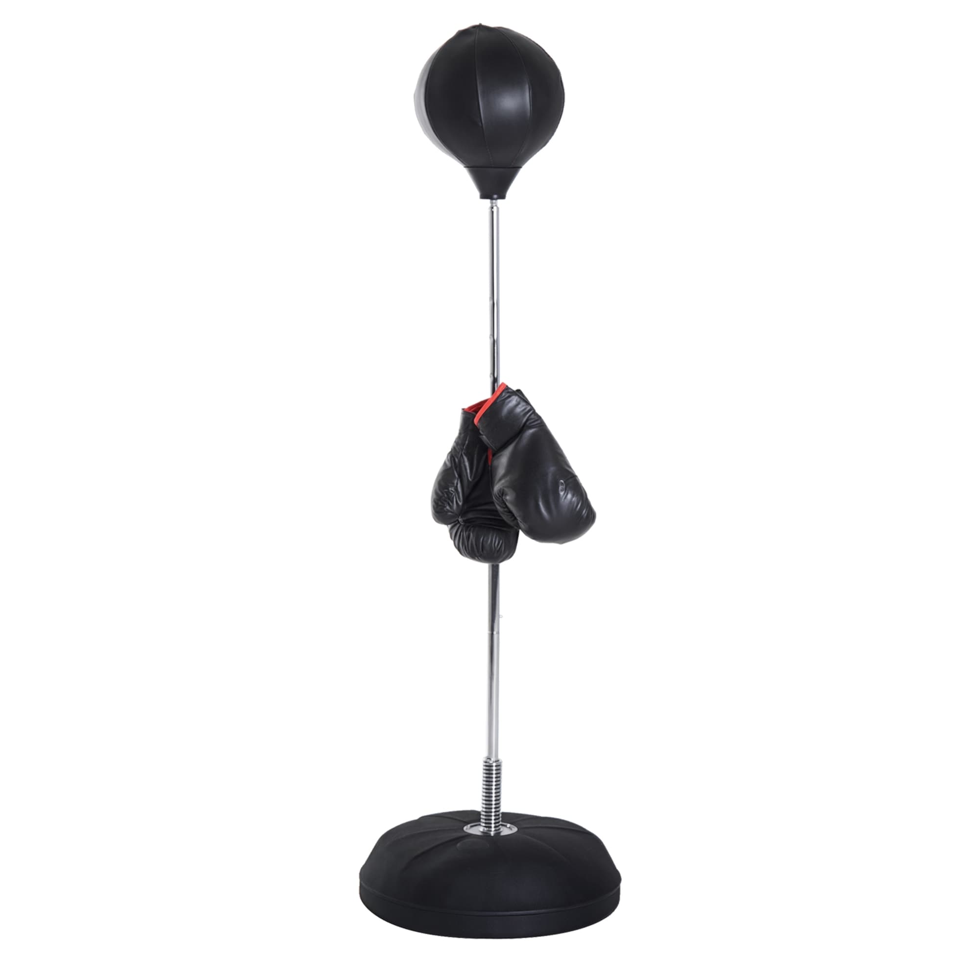 Homcom Punching Ball sur Pied Réglable en Hauteur avec Gants, Pompe et Base de Lestage 126-144 cm Noir aosom france
