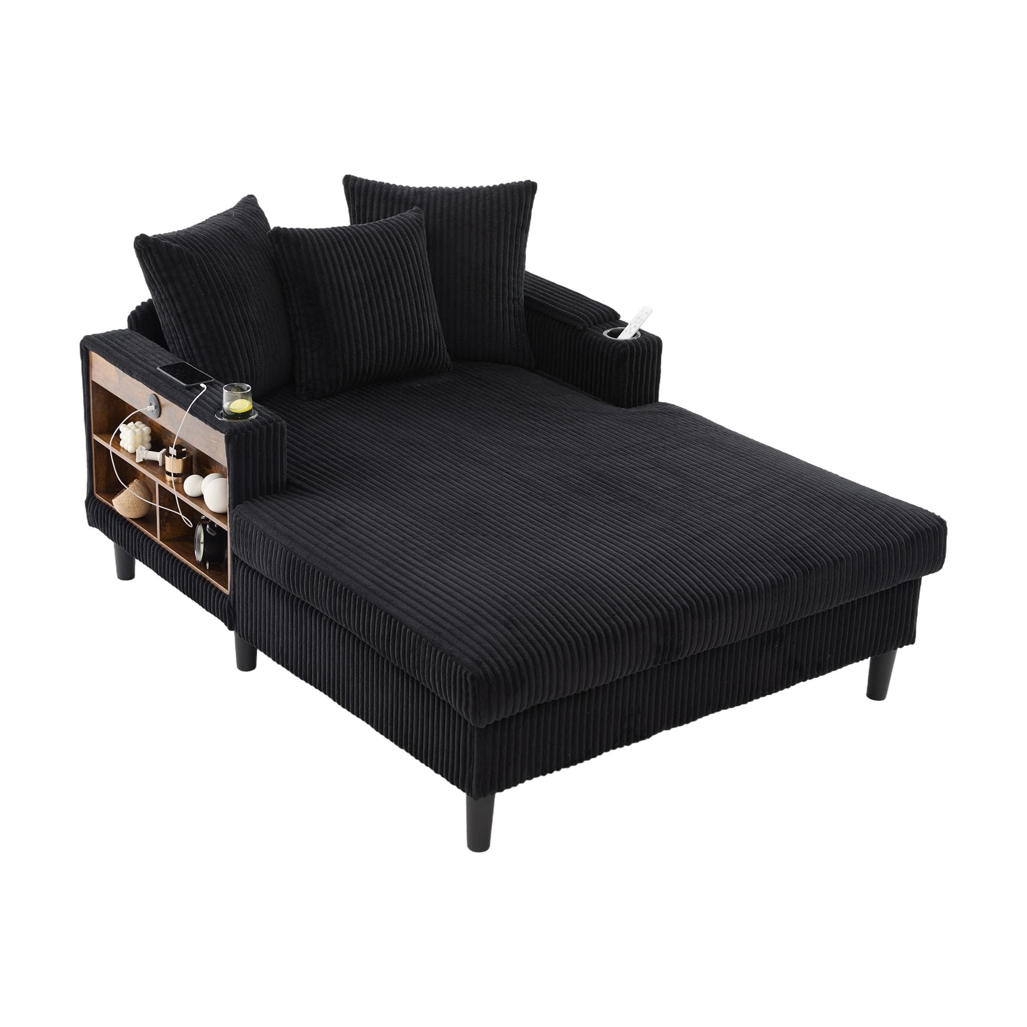 Chaiselongue en velours côtelé multifonctionnelle, Noir Aosom France