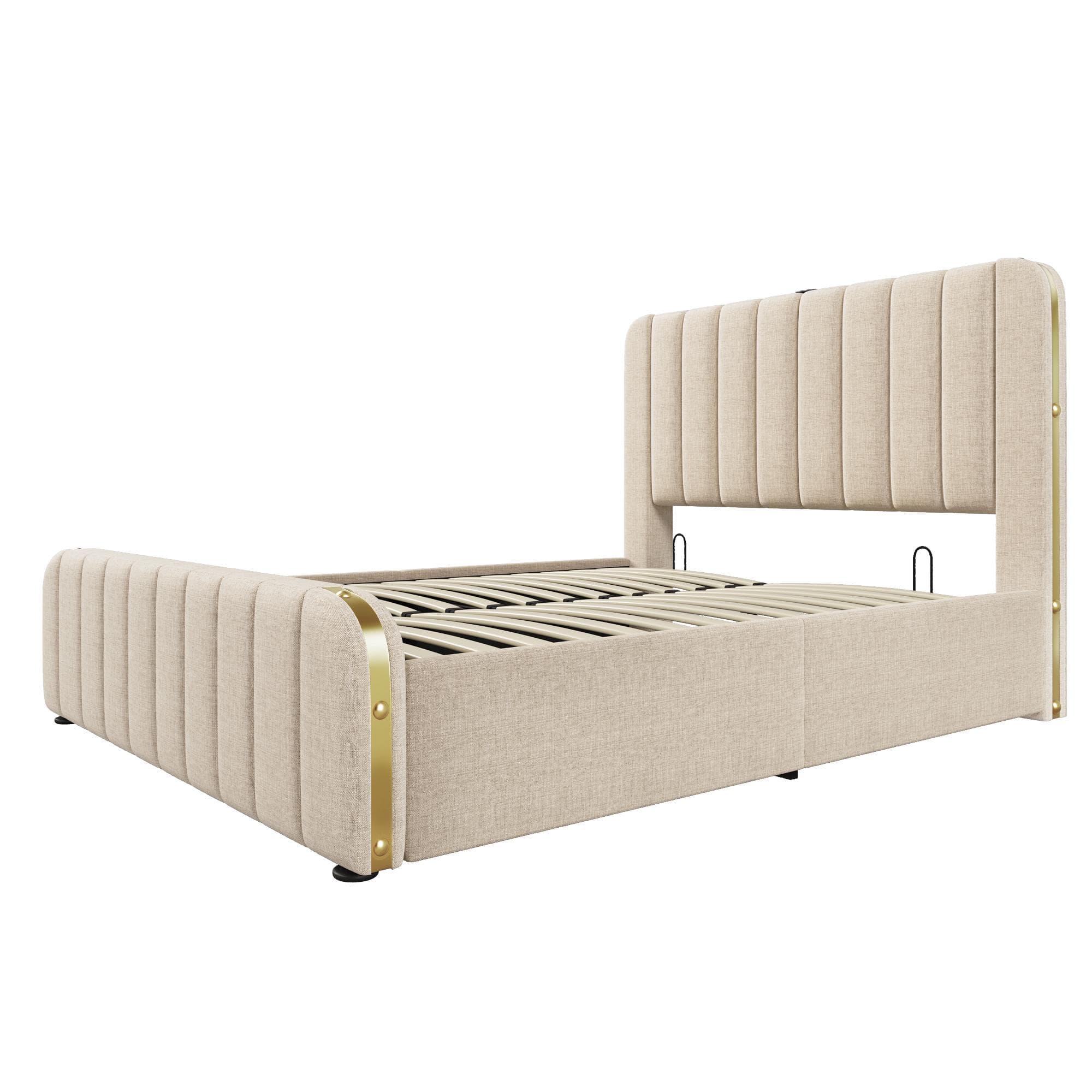 Lit double rembourré avec coffre de rangement pour matelas 140x190 cm, Beige Aosom France