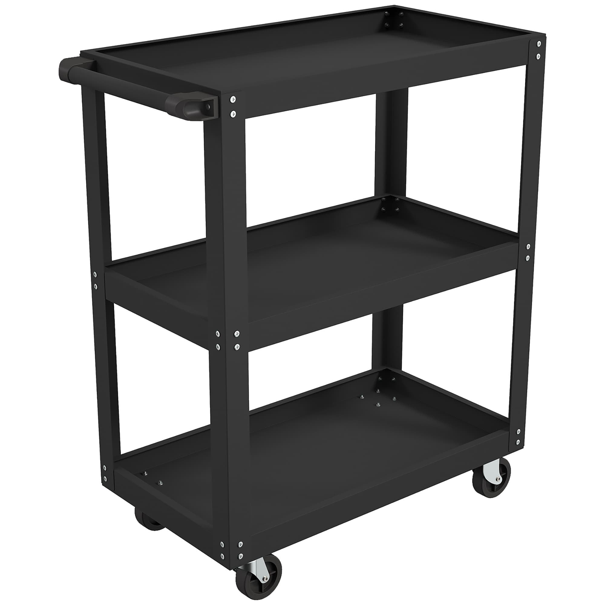 HOMCOM Chariot d'atelier servante atelier à 3 niveaux, poignée latérale et roulettes verrouillables, 70,5x35x82,5cm, noir