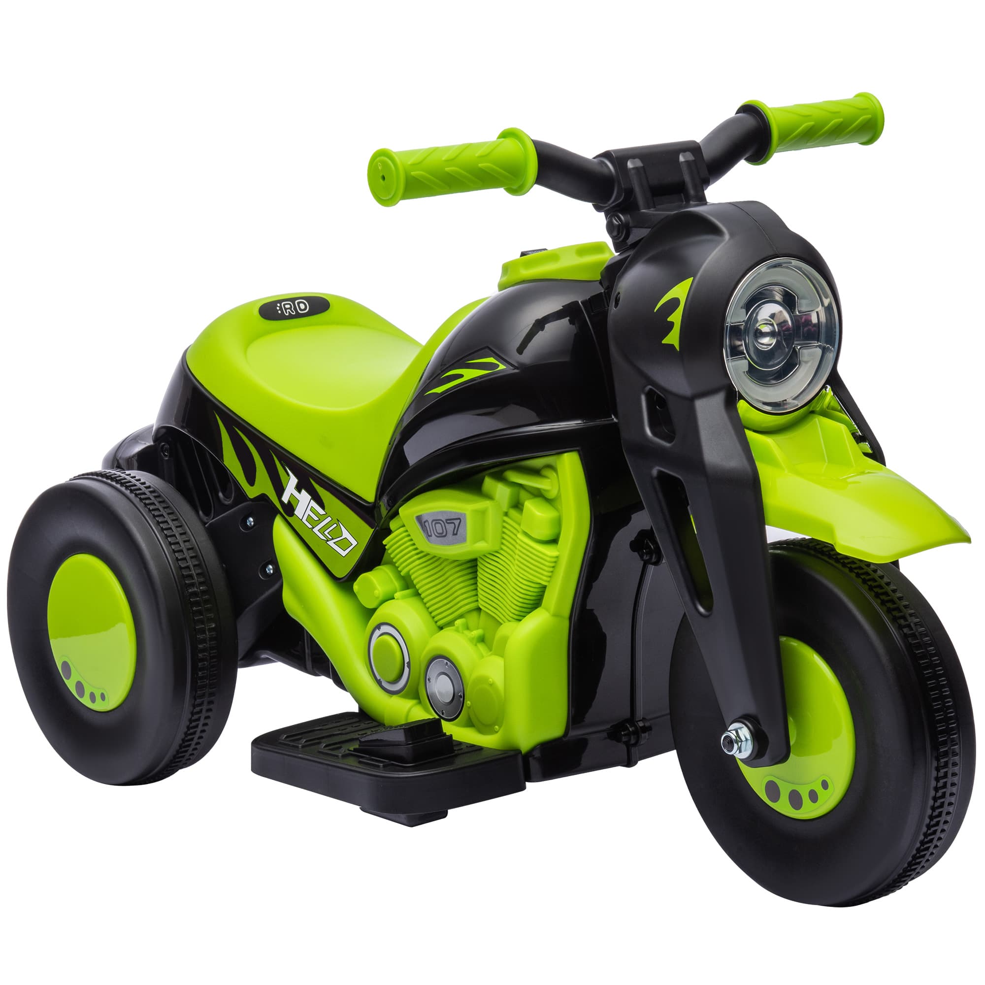 AIYAPLAY Moto électrique enfants 2-5 ans, 3 roues, 6 V, 3 km/h, avec fonction de bulles, effets lumineux et sonores, vert
