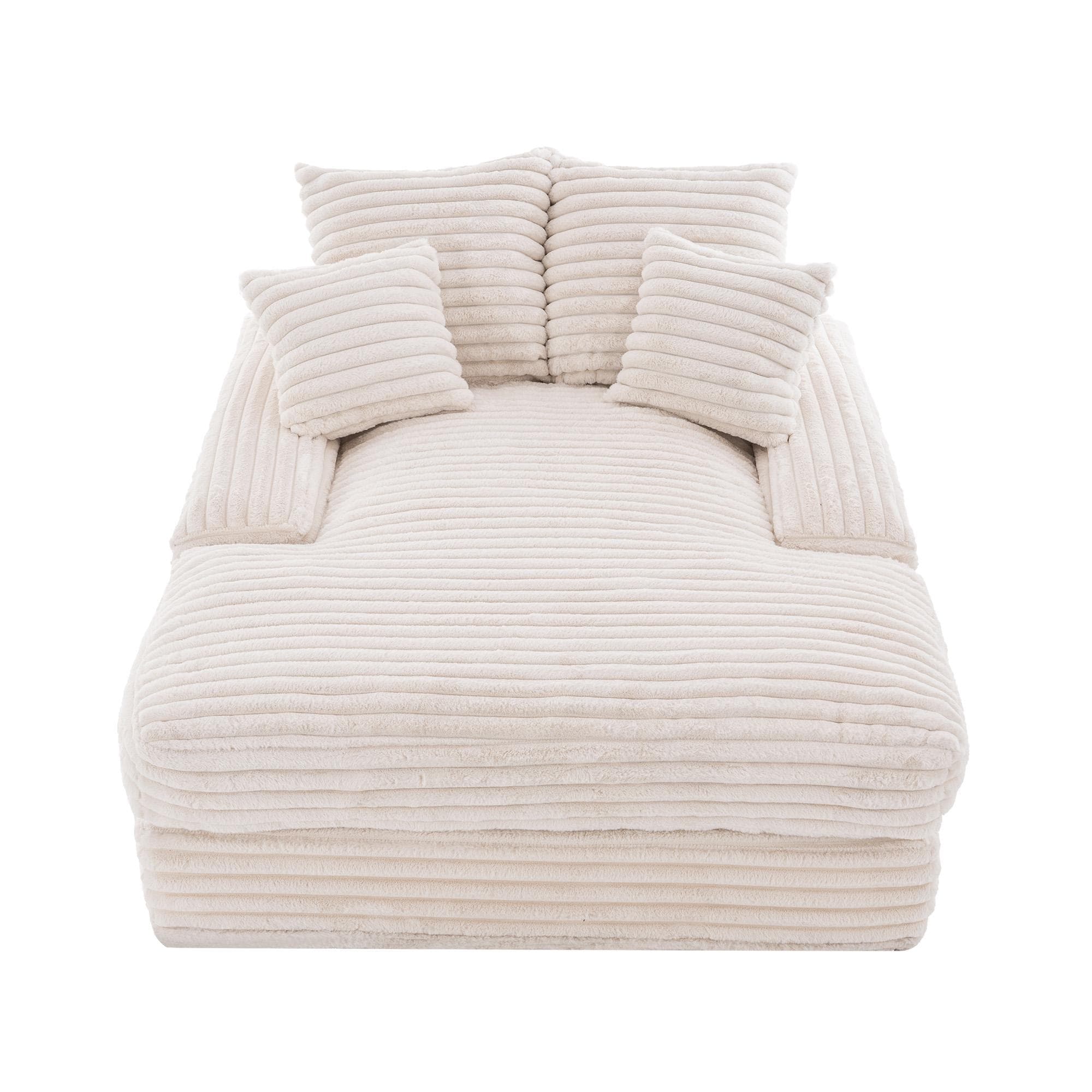 Chaise longue de luxe en velours côtelé avec 4 coussins amovibles, Beige Aosom France