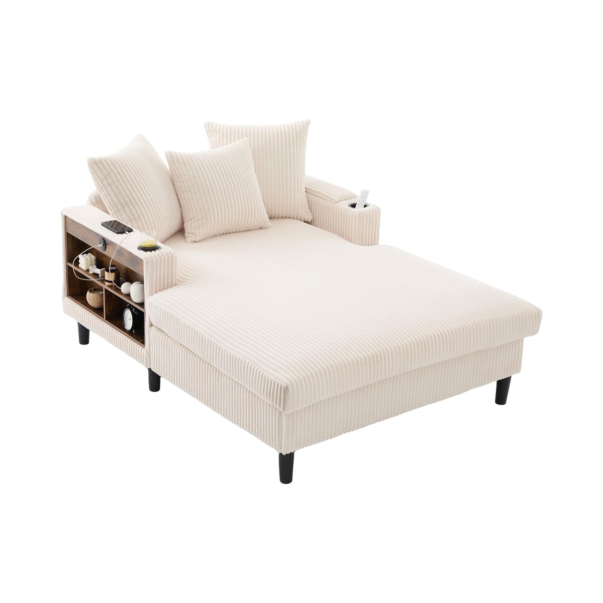 Chaiselongue en velours côtelé multifonctionnelle, Beige Aosom France