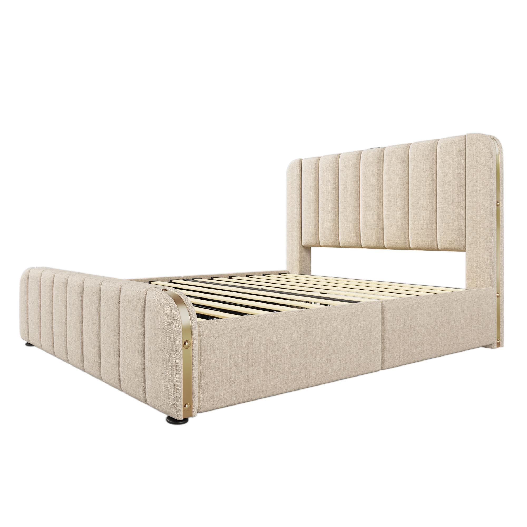 Lit double rembourré, Beige Aosom France