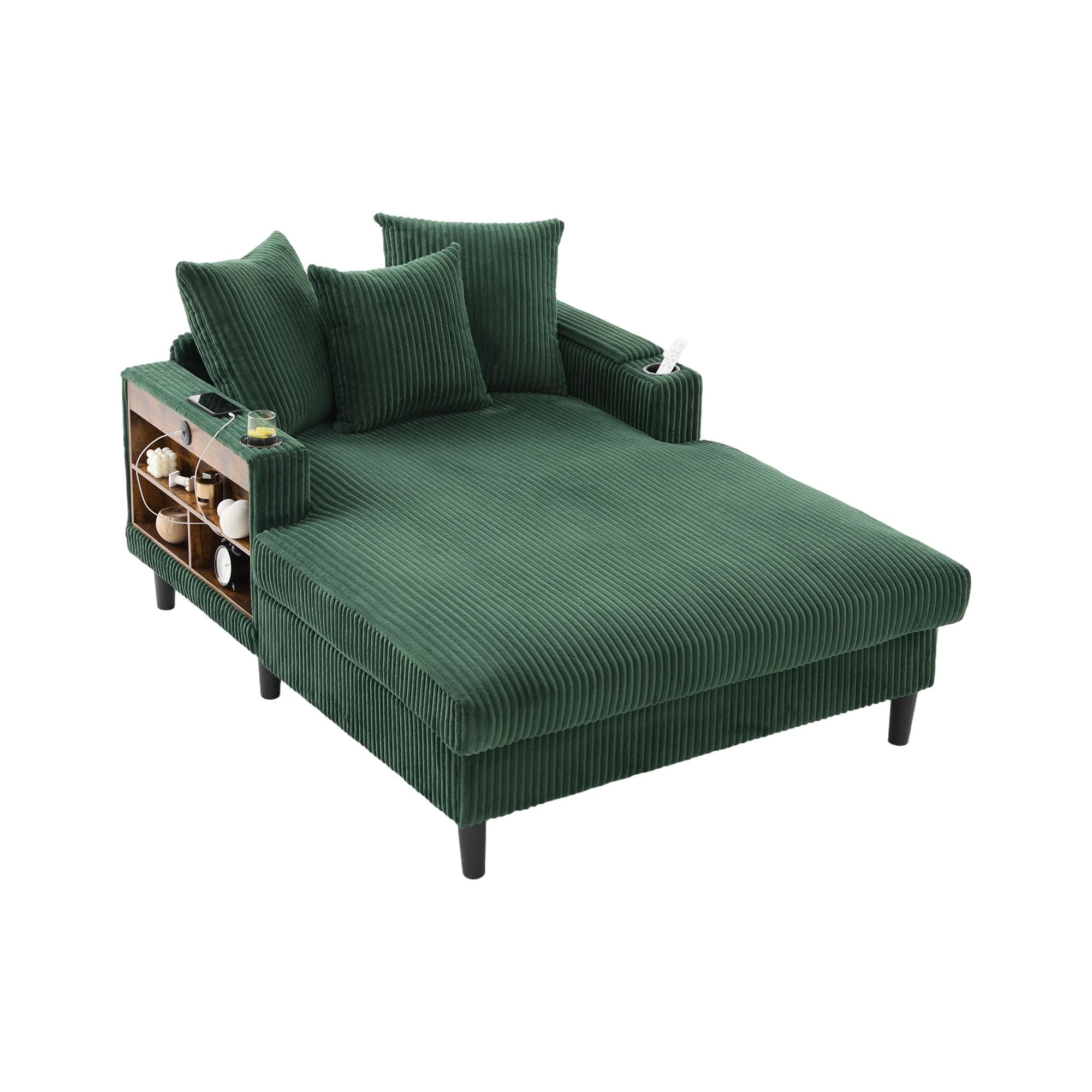Chaiselongue en velours côtelé multifonctionnelle, Vert Aosom France