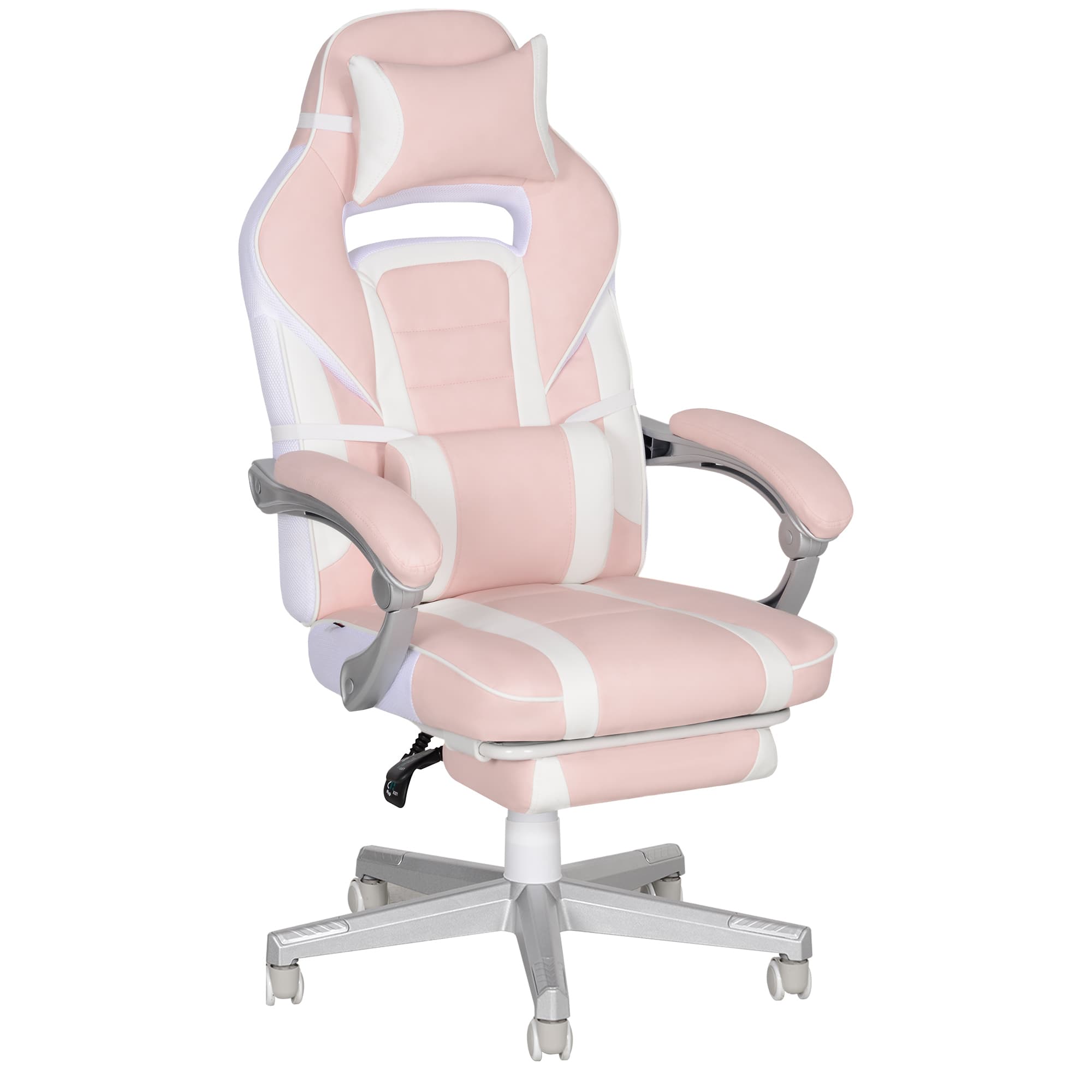 HOMCOM Chaise gaming, fauteuil gaming ergonomique avec repose-pieds, hauteur réglable, dossier inclinable, 63x63x123cm, rose