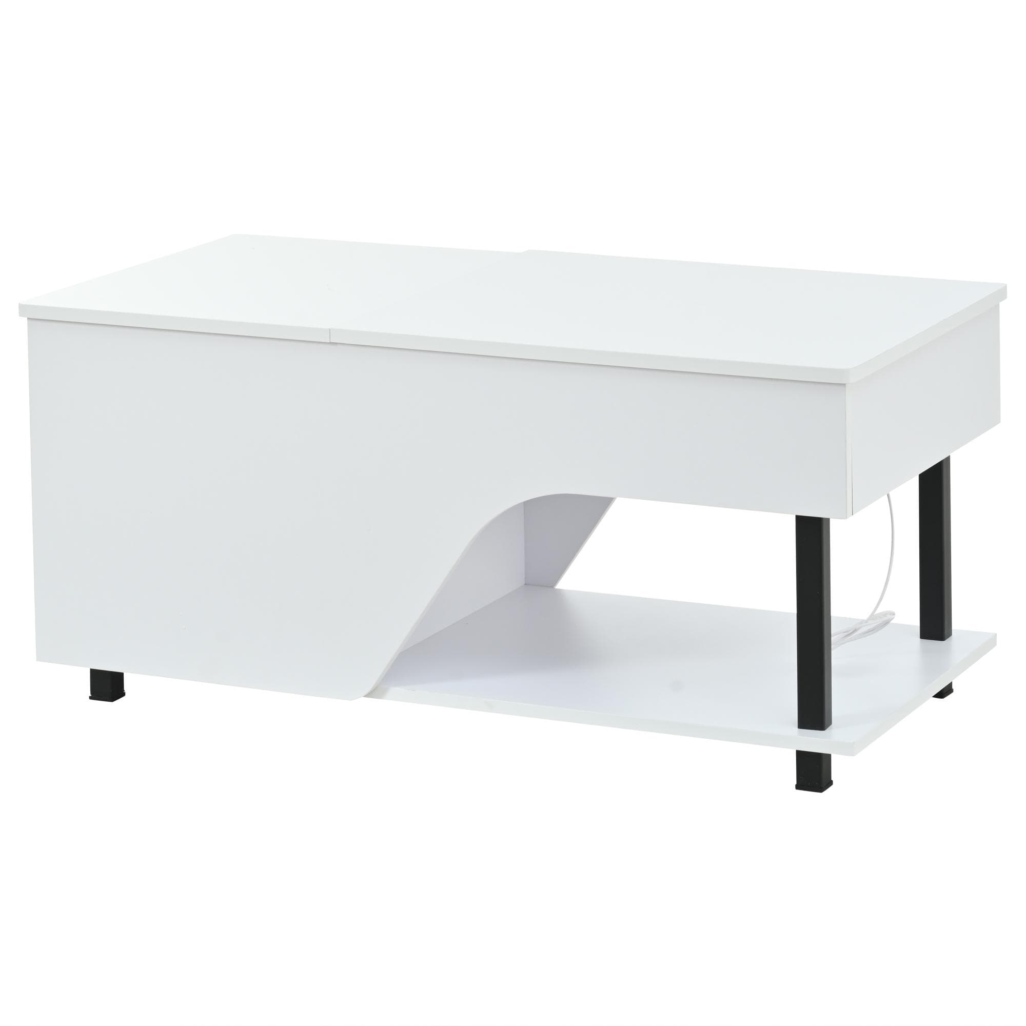 Table basse réglable en hauteur avec rangement caché, Blanc Aosom France