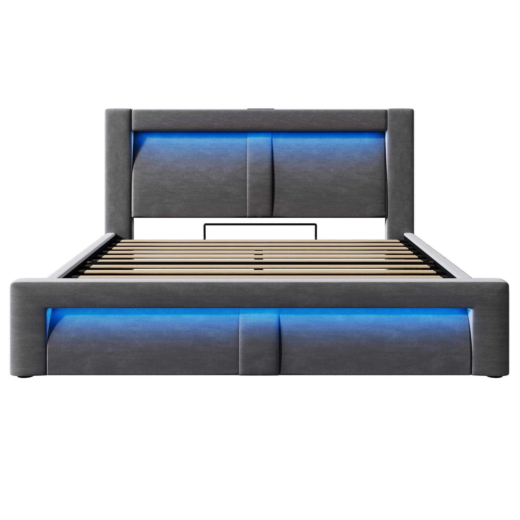 Lit double 140x200 cm avec rangement hydraulique, Gris Aosom France