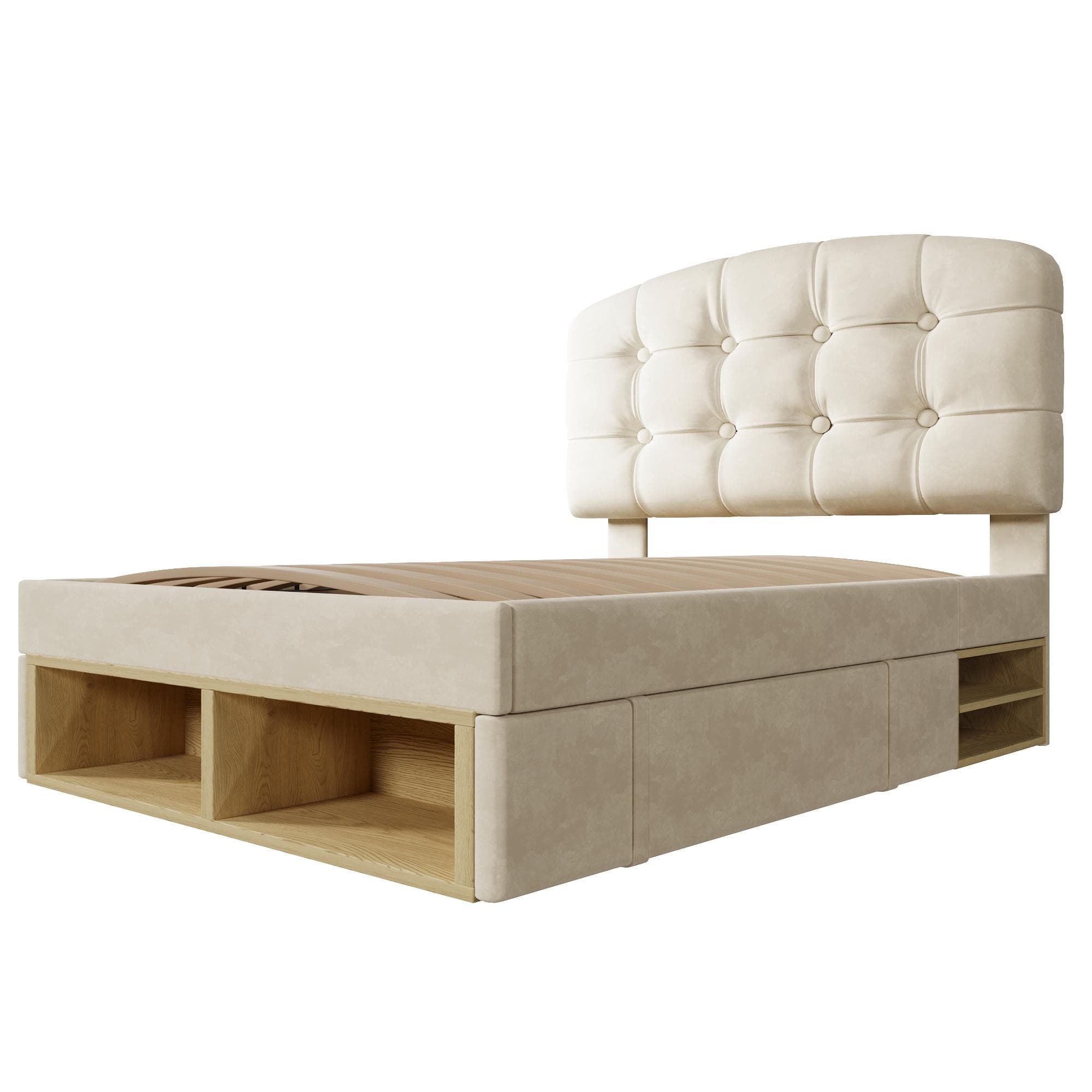 Lit rembourré 90x200 avec hauteur réglable en 3 positions, Beige Aosom France