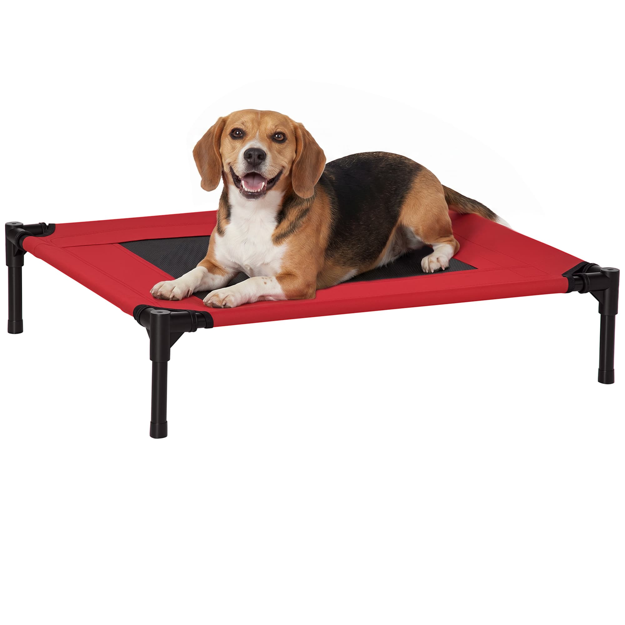 PawHut Couchette Respirante Textilène Rouge Noir pour Animaux de Compagnie 76x61x18cm Aosom France
