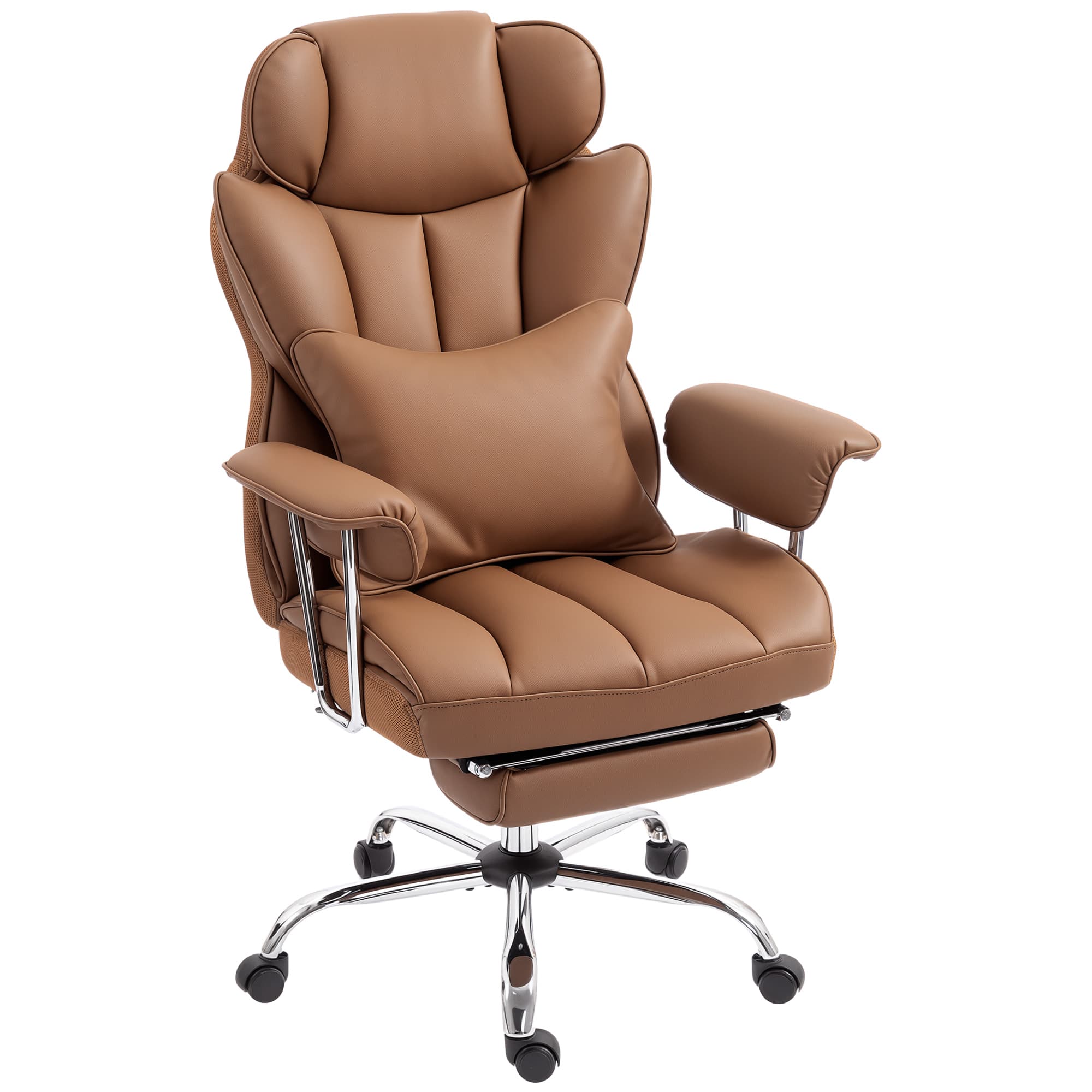 HOMCOM Chaise de Bureau Massante 6 points vibrants avec Coussin Lombaire et Repose-pieds, Hauteur Réglable, Marron