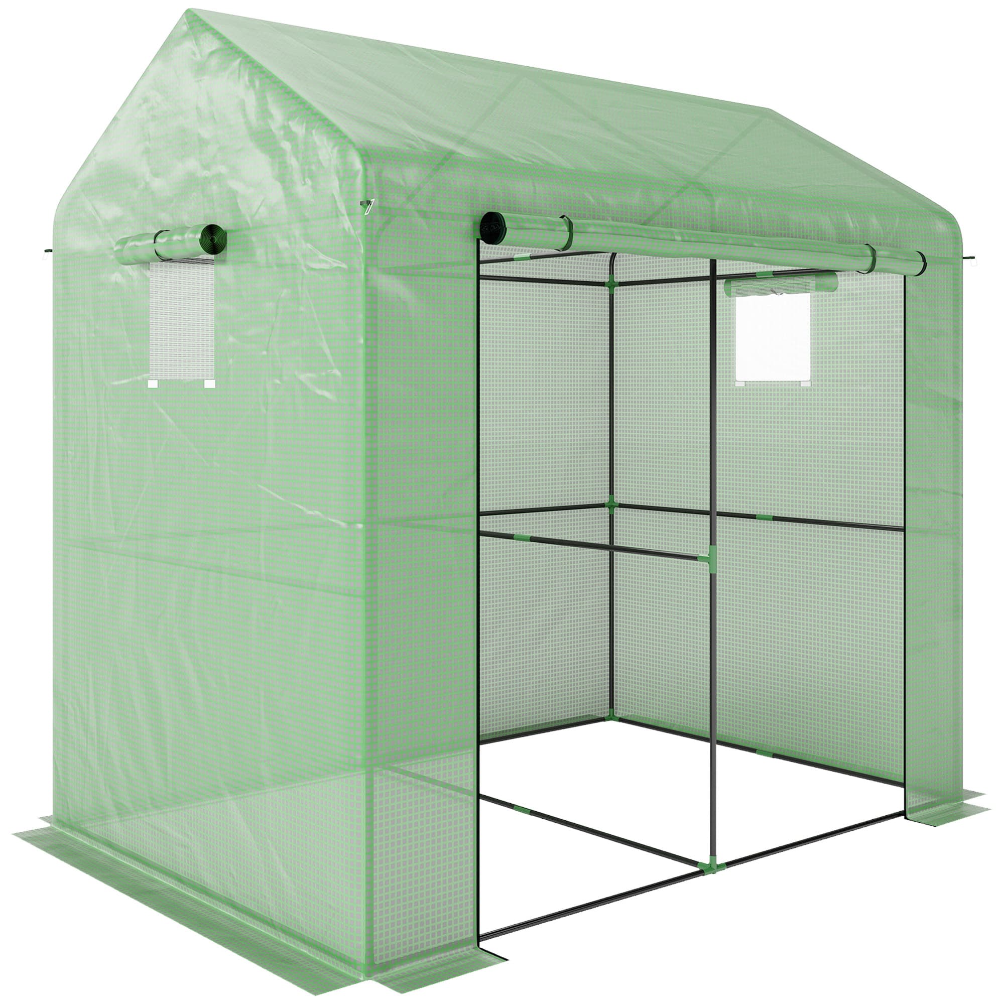 Outsunny Serre de jardin 2,8m2 avec 1 grande porte enroulable et 2 fenêtres, dim. 200L x 140l x 200H cm, vert