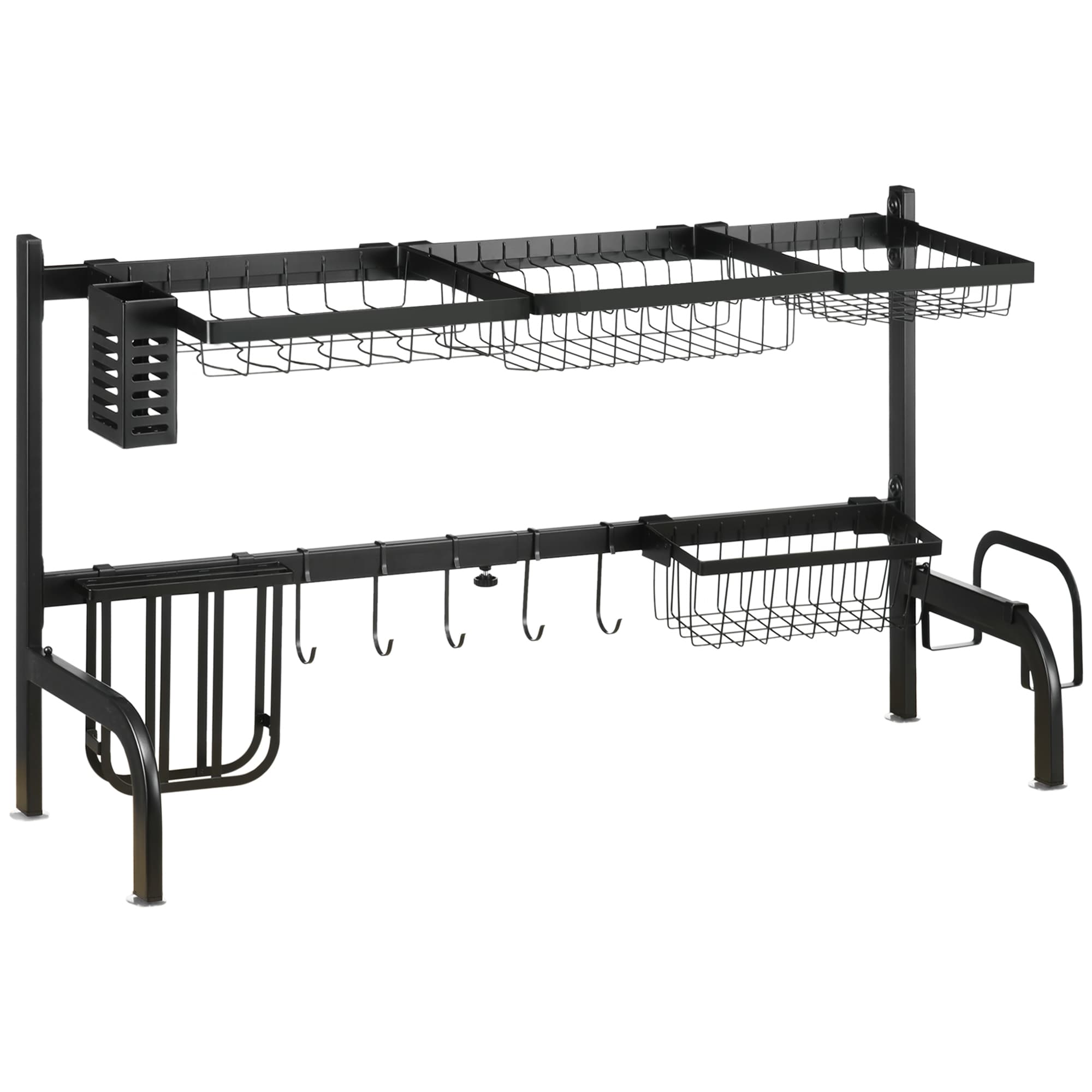 HOMCOM Égouttoir à vaisselle au-dessus de l'évier séchoir à vaiselle 2 niveaux, modulables en acier, 93 x 30 x 52 cm, noir