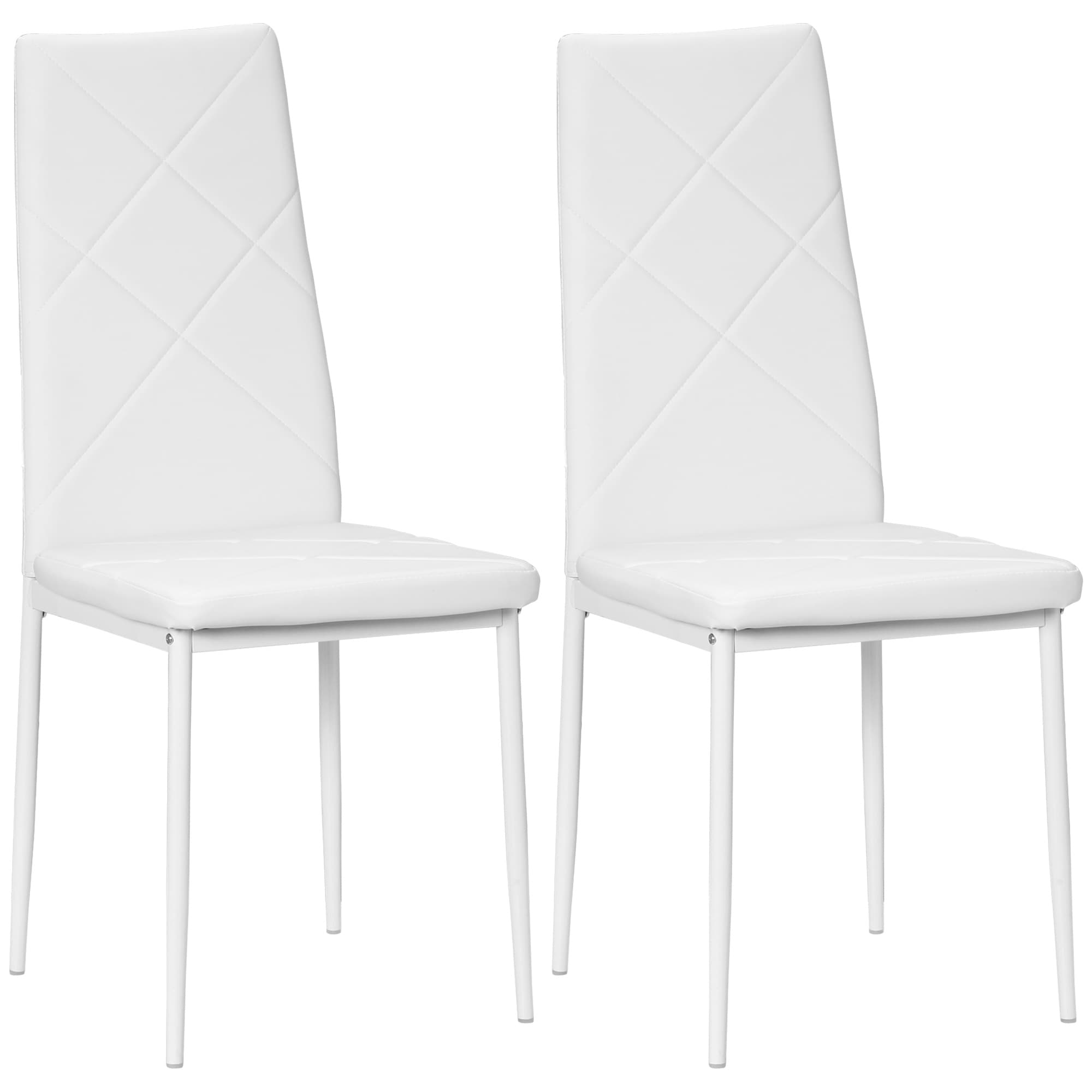 HOMCOM Lot de 2 chaises de salle à manger avec dossier haut, revêtement synthétique et pieds en acier, blanc