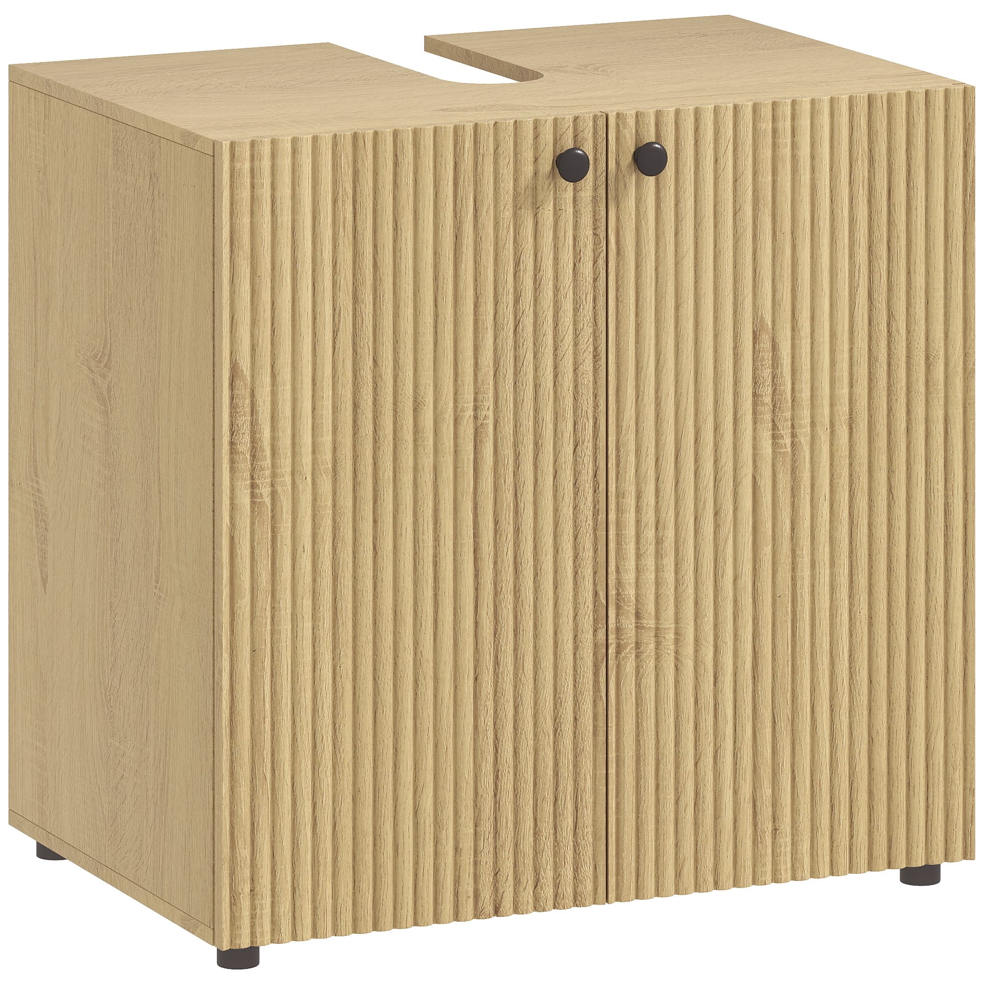 HOMCOM Meuble sous lavabo, meuble de salle de bain 2 portes à fermeture amortie, étagère réglable, 60x39,8x58,5cm, bois naturel