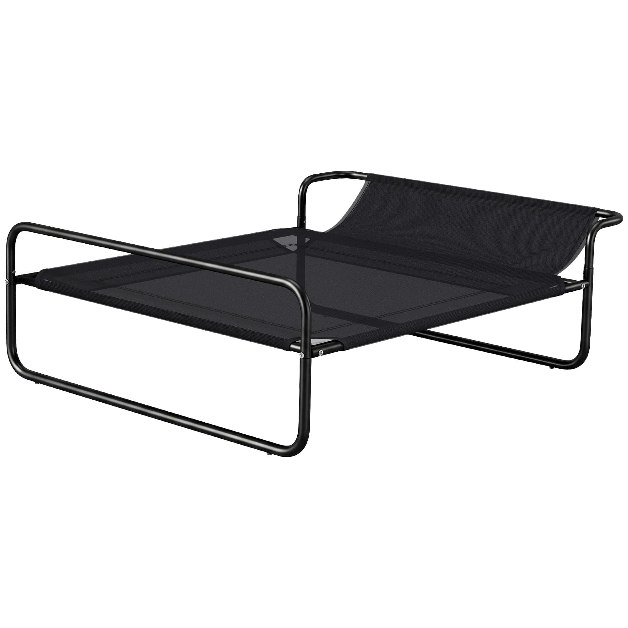 PawHut Lit surélevé pour chiens animaux de compagnie avec appui-tête tissu micro-perforé 91 x 69 x 29 cm noir