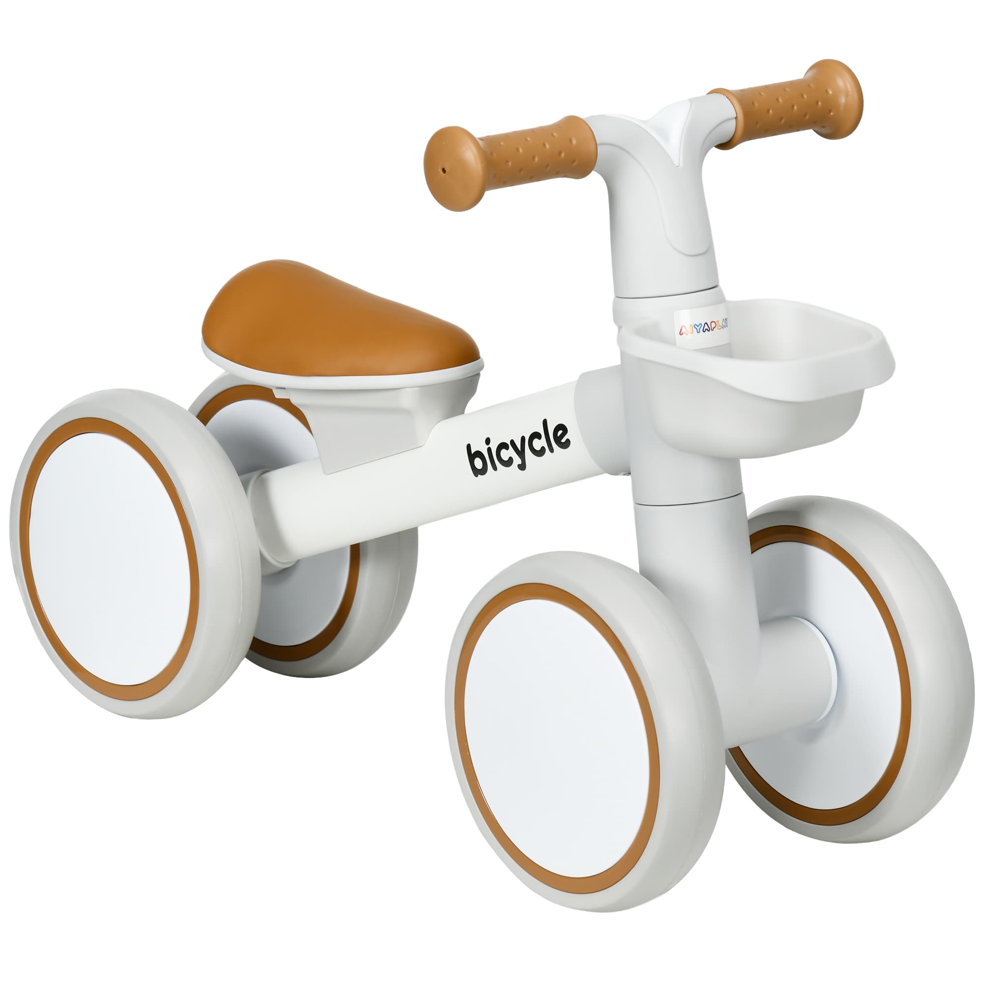 AIYAPLAY Draisienne vélo Enfant 4 roues selle réglable, guidon ergonomique alliage alu. PP, enfant 1 à 3 ans - Marron Blanc