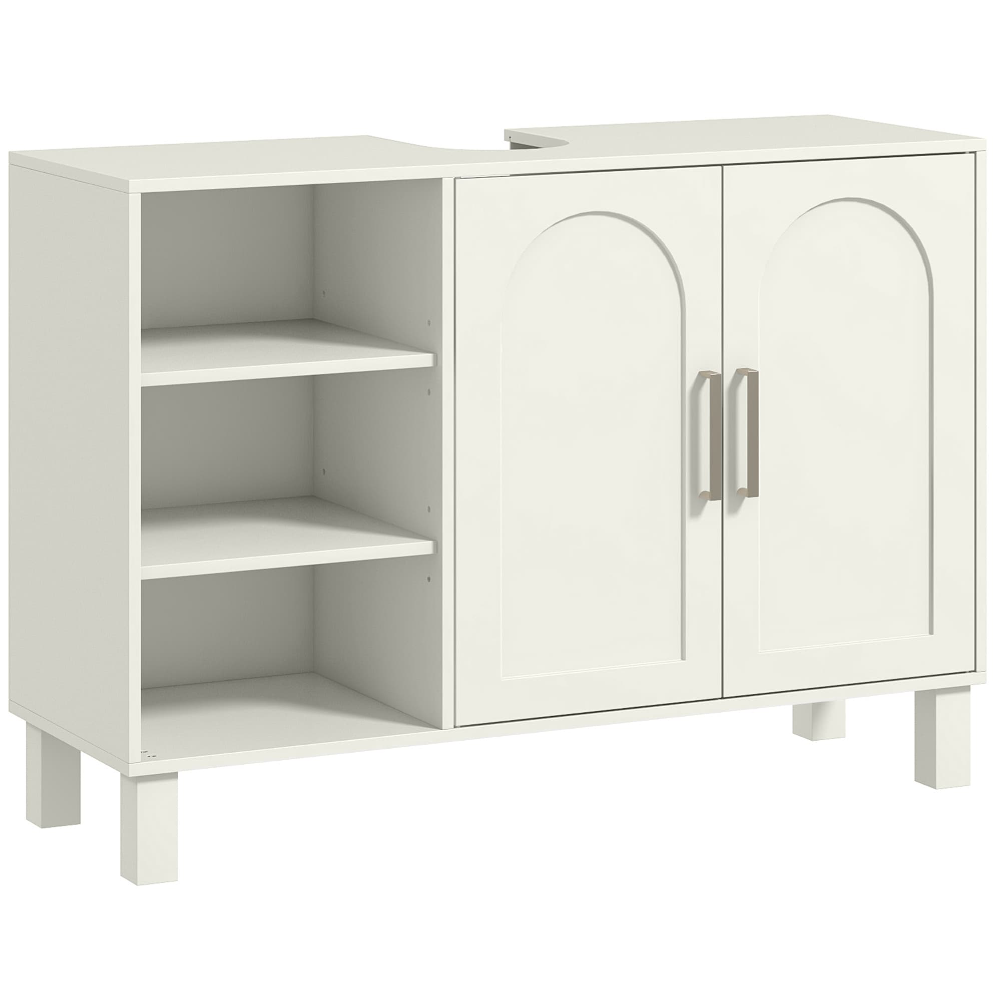 HOMCOM Meuble sous lavabo meuble de salle de bain avec placard à deux niveaux étagères réglables 90l x 30P x 63H cm crème