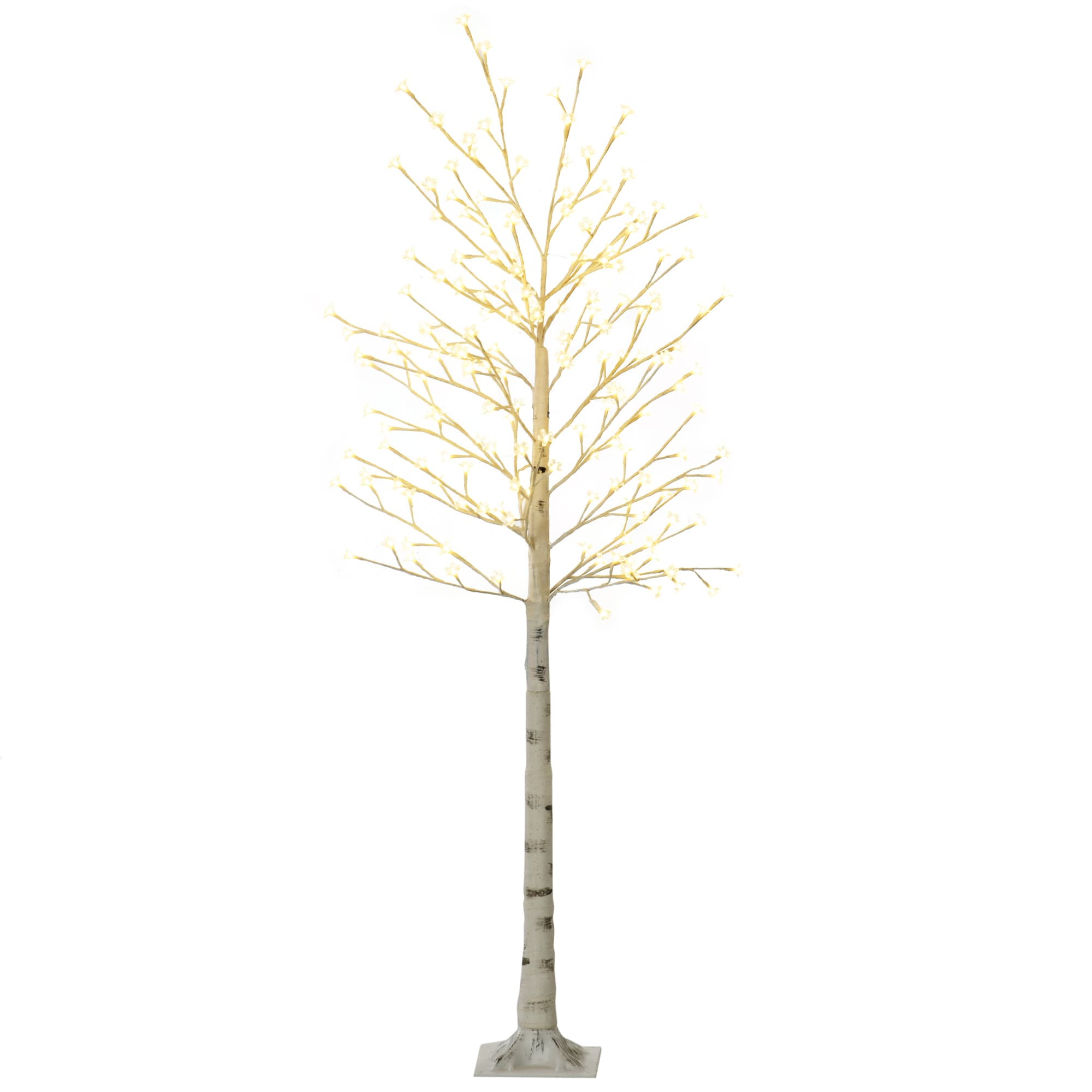 HOMCOM Arbre LED 180 cm avec 180 LEDs Blanc Chaud, 3 Niveaux de Luminosité, IP44, Décoratif de Noël, 21,5x21,5x180cm, Blanc