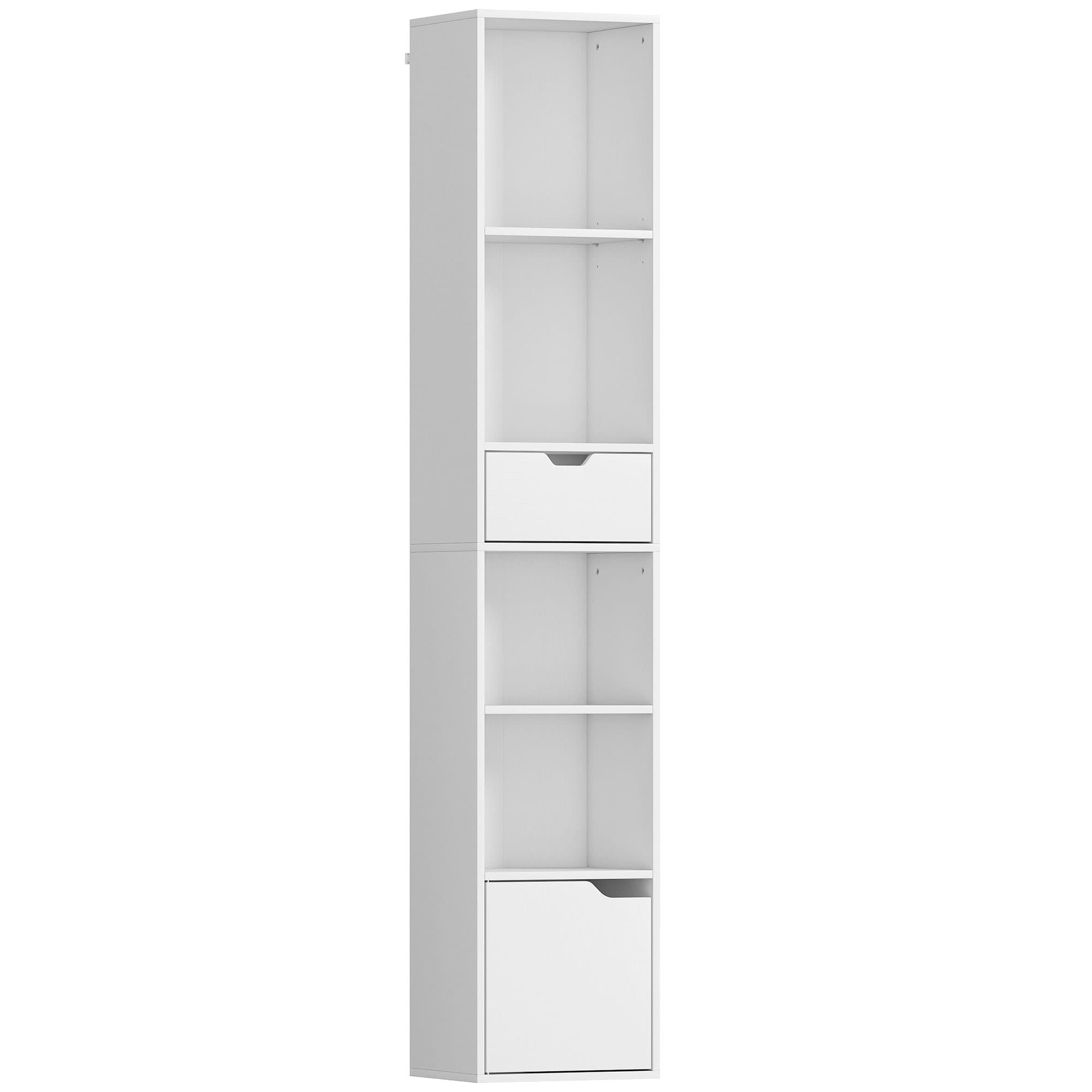 HOMCOM Bibliothèque, étagère à livres, meuble de rangement avec tiroir placard compartiments ouvertes, 30 x 24 x 158 cm, blanc