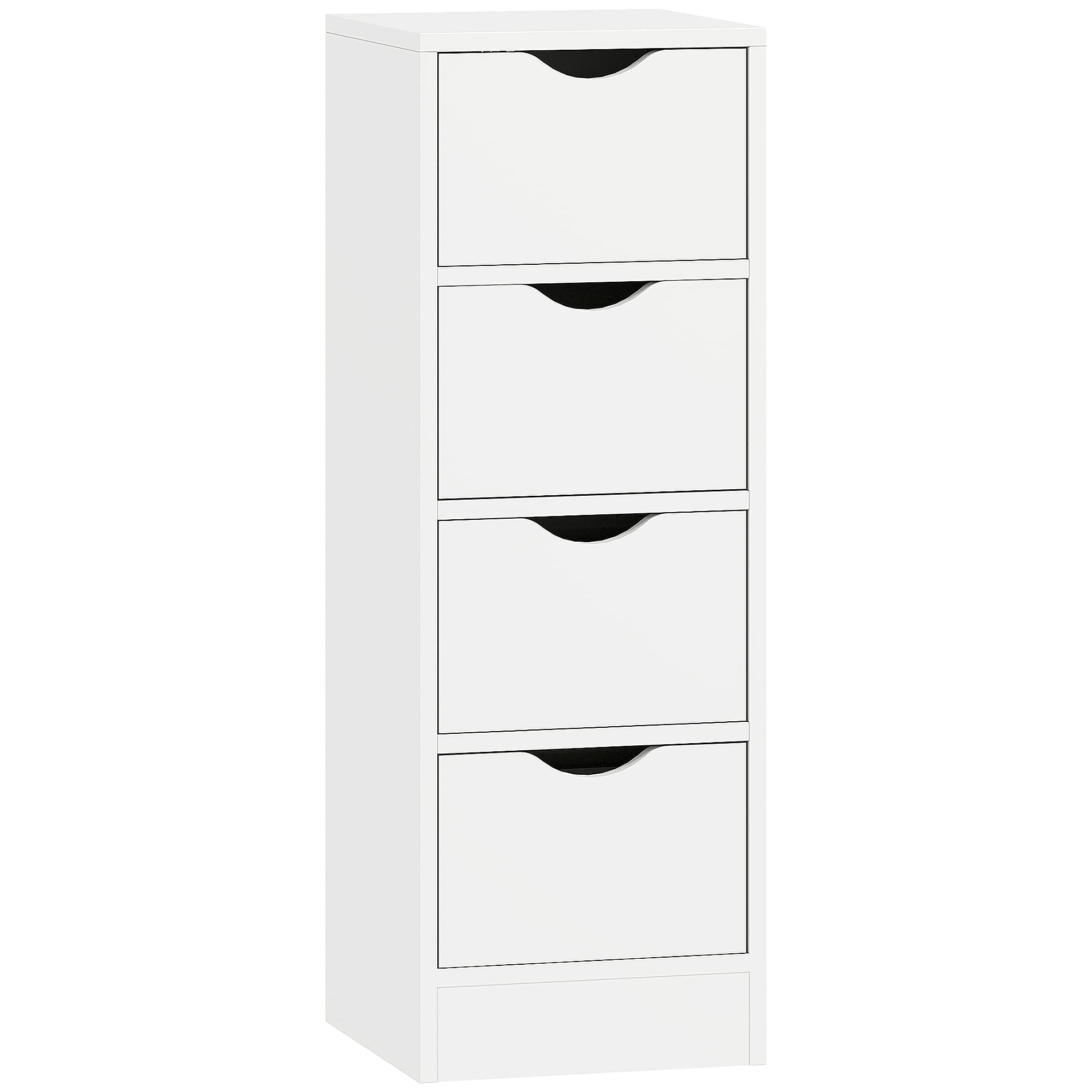HOMCOM Meuble de salle de bain, meuble de rangement avec 4 tiroirs et poignées en rainure, 29 x 29 x 83 cm, blanc