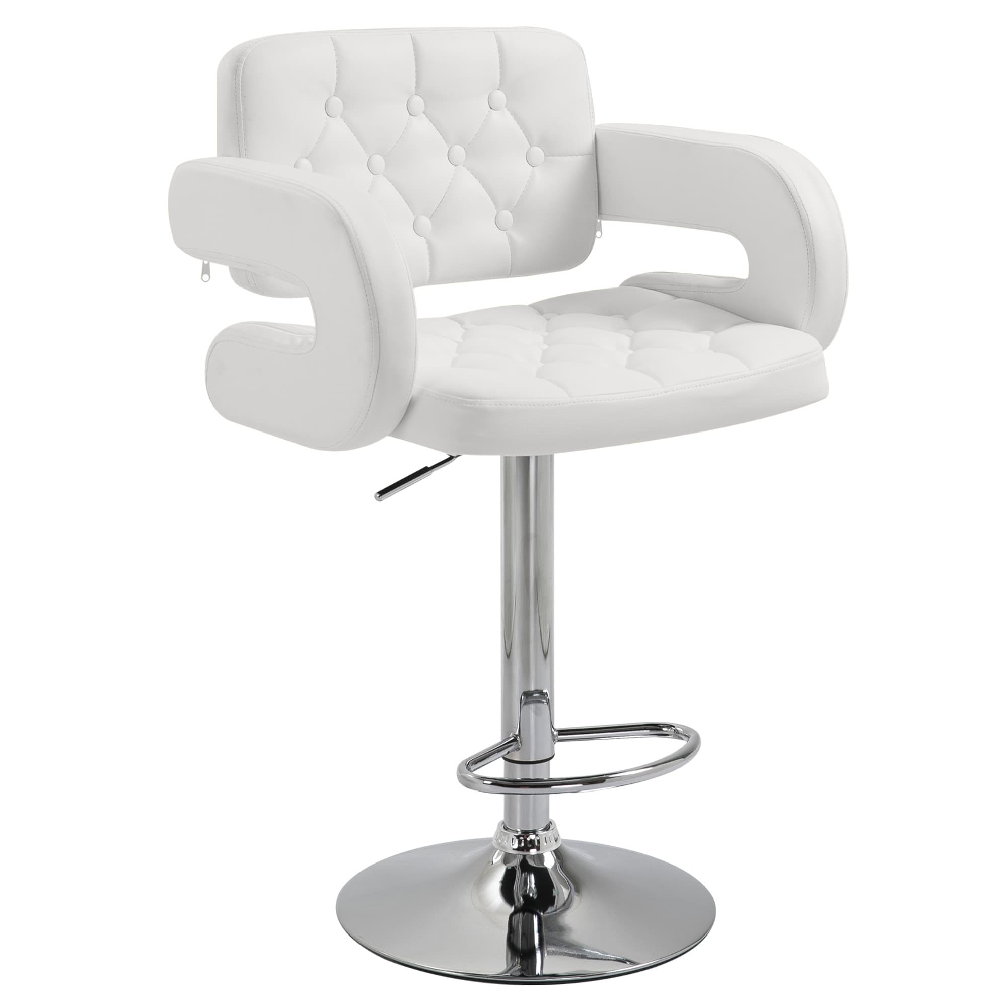 HOMCOM Tabouret de bar pivotant chaise de bar réglable en hauteur avec dossier repose-pieds et accoudoirs 61x50x94-114cm blanc