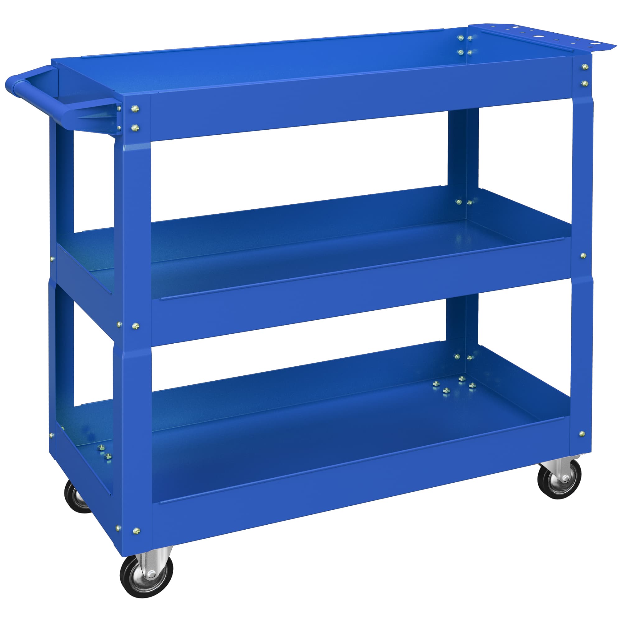 DURHAND Chariot desserte d'atelier acier 3 plateaux sur roulettes avec poignée charge max. 150 kg 83 x 35,3 x 76 cm acier bleu