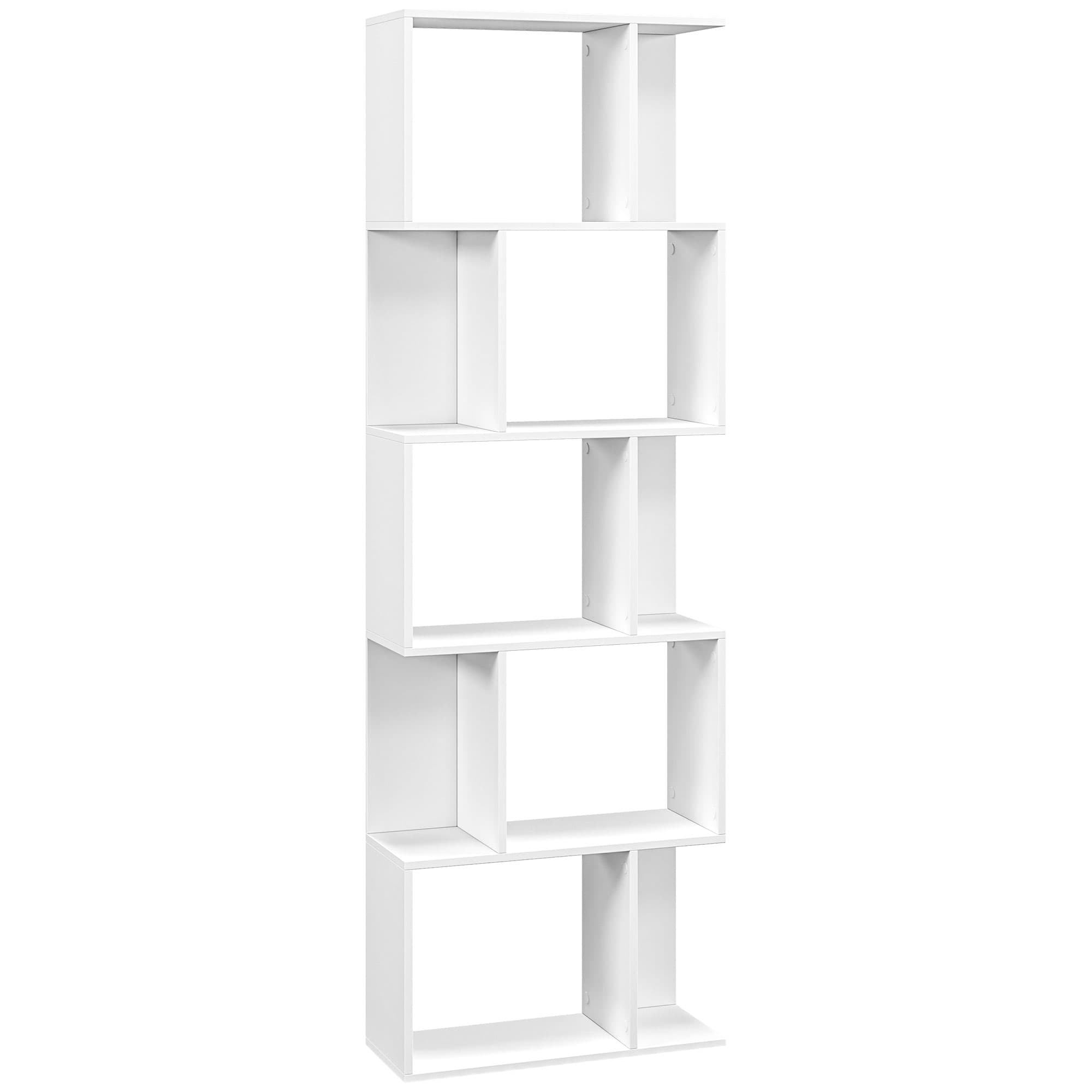 HOMCOM Bibliothèque à 5 niveaux, meuble de rangement en forme de S avec étagères, 60 x 24 x 184,5 cm, blanc