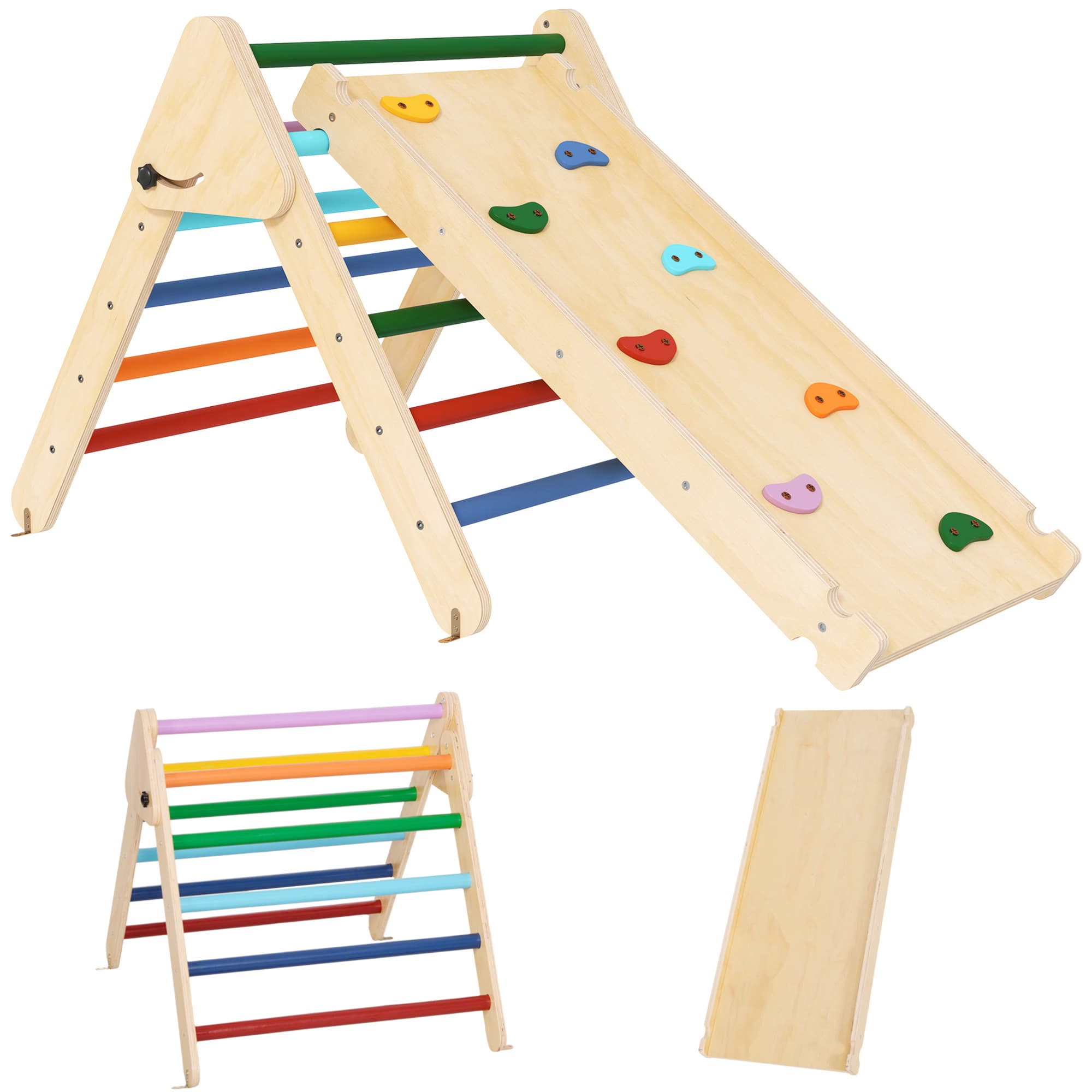 AIYAPLAY Triangle escalade enfants 3 en 1, rampe double-face pour grimper et glisser, charge 50 kg, 147x64,5x63cm, multicolore