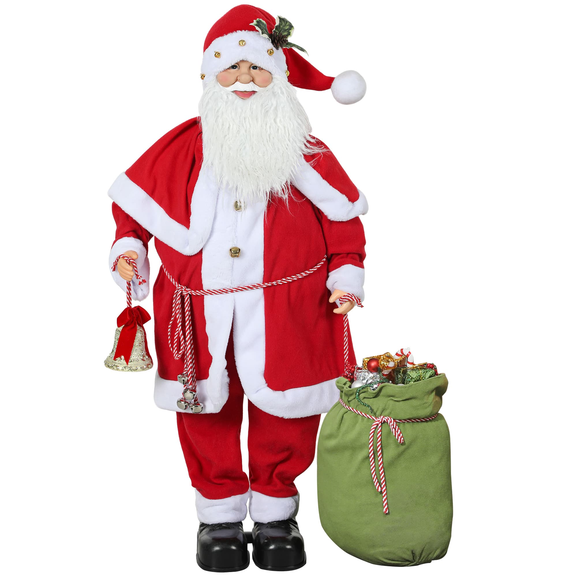 HOMCOM Figurine de Père Noël, Debout de Père Noël Rouge Traditionnelle 140 cm avec Sac de Cadeaux, Effets Sonores et Cloche