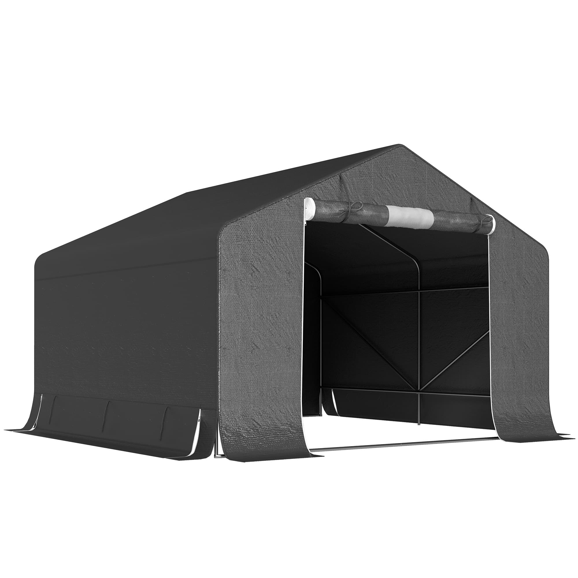 Outsunny Abri de jardin tente de stockage imperméable abri moto porte enroulable fermeture éclair, 300 x 300 x 210 cm, gris foncé