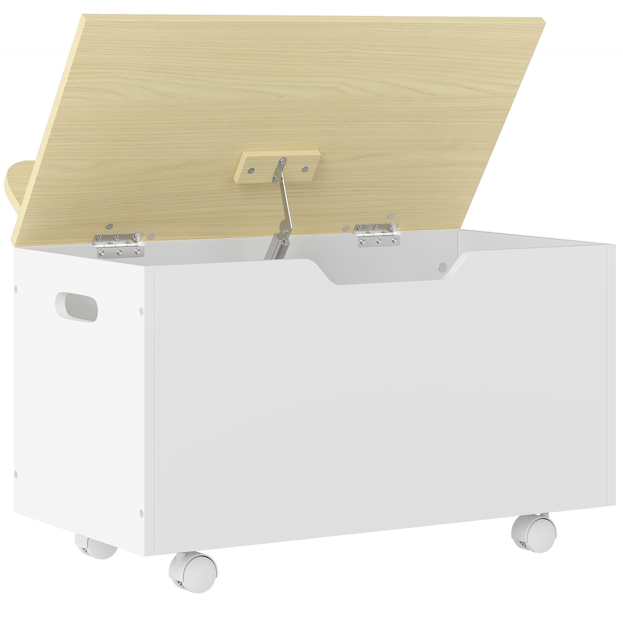 AIYAPLAY Coffre à jouet enfant sur roulettes, coffre de rangement enfant avec couvercle rabattable, 59 x 30 x 53 cm, blanc