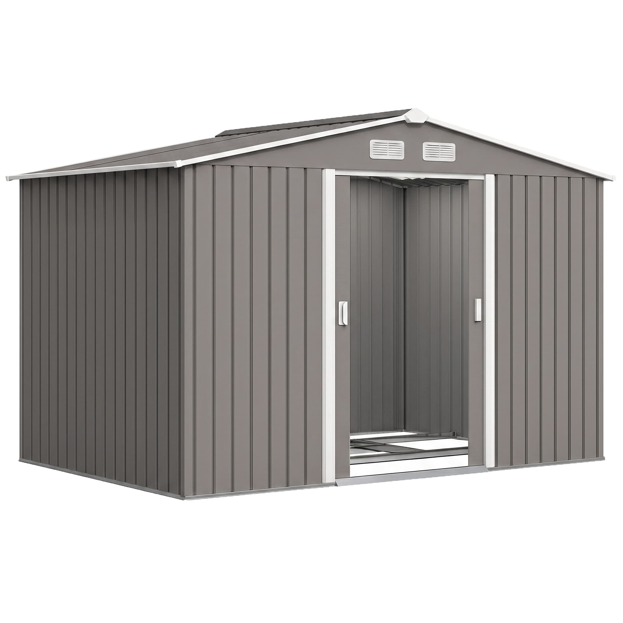 Outsunny Abri de Jardin 2,77L x 1,91l x 1,92H m Fondation Incluse Porte coulissante ventilations tôle Acier Gris