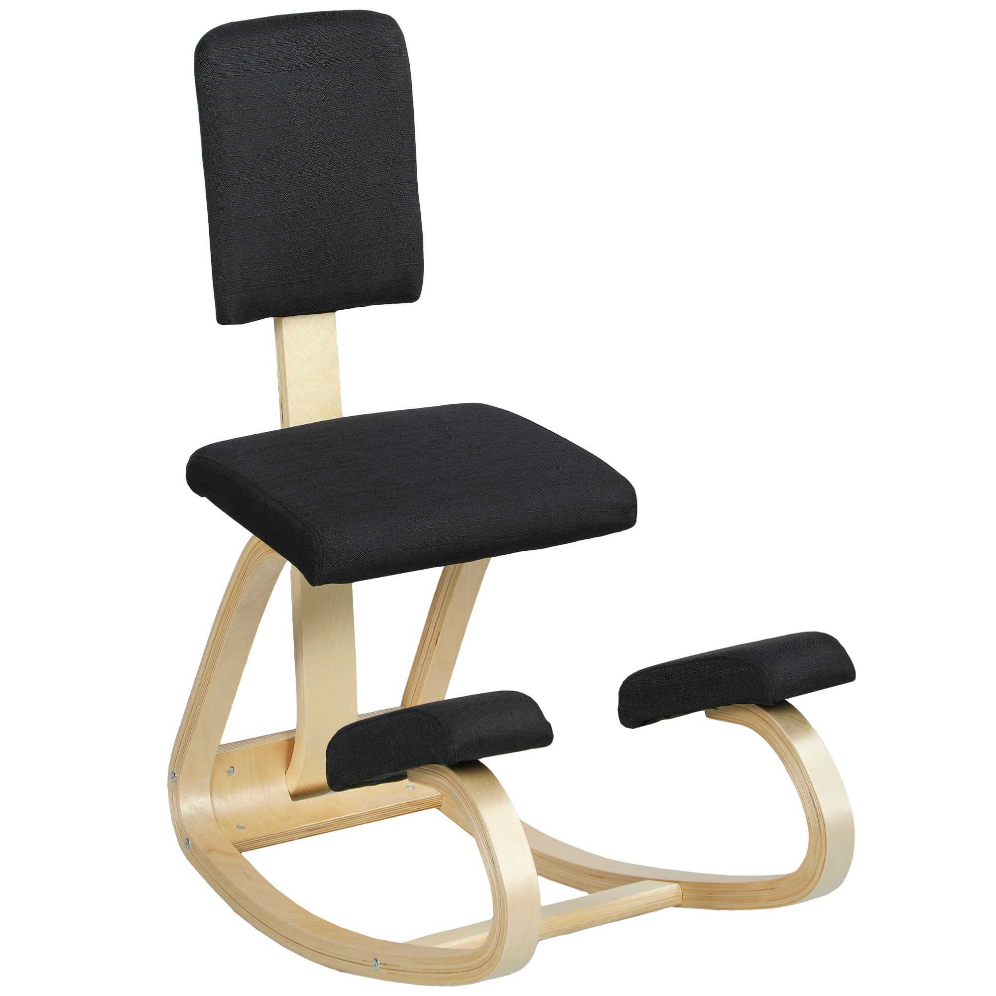 HOMCOM Siège assis genoux, tabouret ergonomique en bois à bascule avec dossier, chaise à genoux pour bureau à domicile, noir