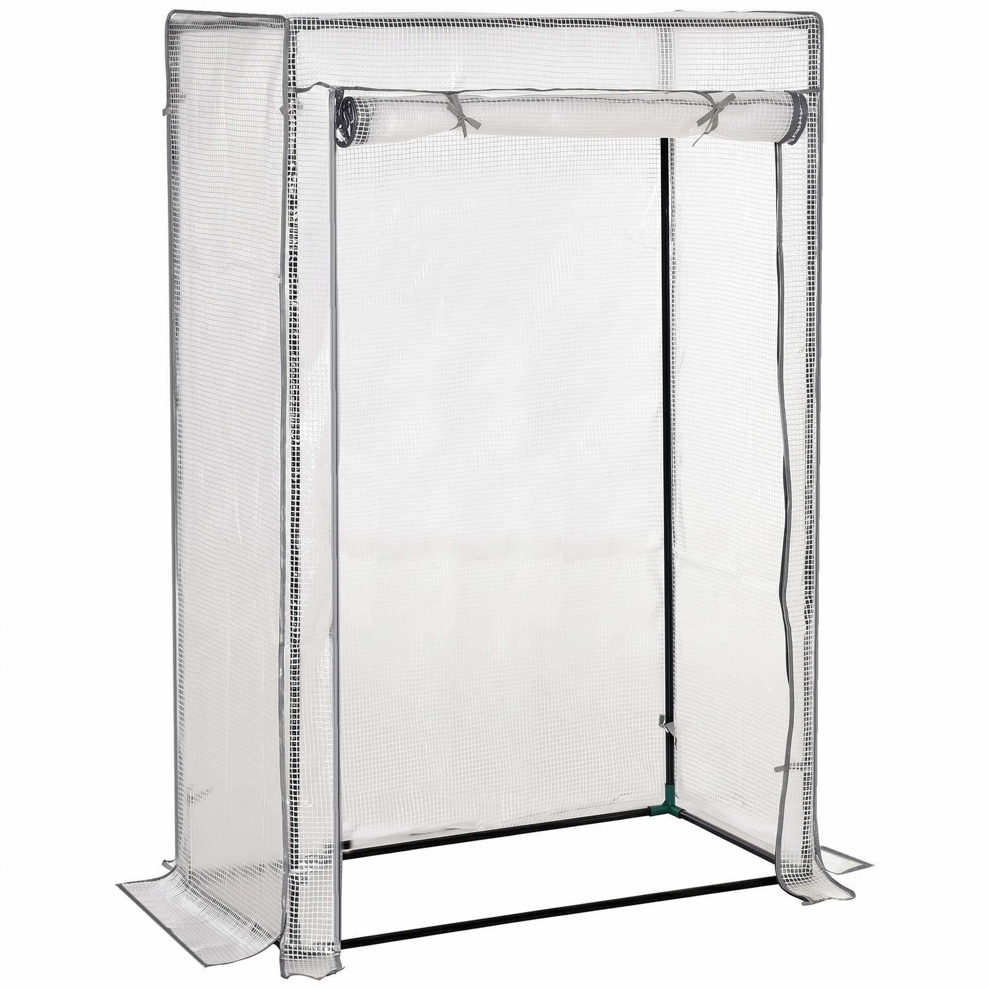 Outsunny Serre de jardin, serre de balcon, bâche renforcée PE, châssis en acier, porte zippée enroulable, 100 x 50 x 150 cm blanc
