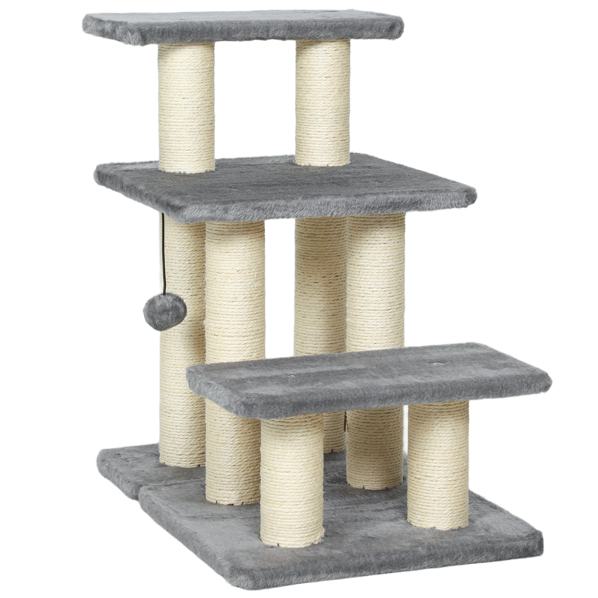 PawHut Escalier pour animaux domestiques réglable 3 marches échelle pour chat chien griffoirs en sisal balle 52x34,5x54cm gris